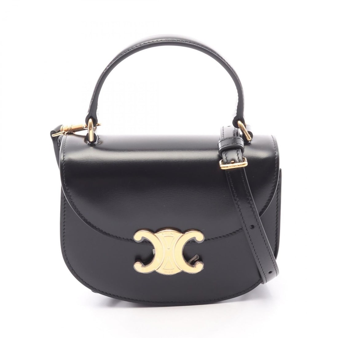 Celine Triomphe Mini Besace Claire 2-Way Handbag, Leather, Women's, Black, 10L063: --- Catalog ---Category: SizeSize (HxWxD): 12cm x 15cm / 4.72'' x 5.9''Category: DesignType: HandbagColor: BlackGender: WomenMaterial: Leather Category: GeneralMPN: 10L063Brand: Celine--- Item List --