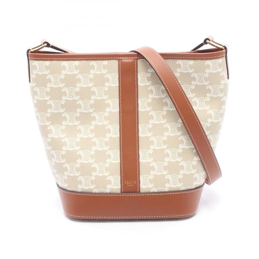 Celine Small Bucket Triomphe Shoulder Bag/Handbag, Coated Canvas and Leather, Women's, Beige, White,: --- Catalog ---Category: SizeSize (HxWxD): 22cm x 18cm x 12.5cm / 8.66'' x 7.08'' x 4.92''Category: DesignType: Handbag, Shoulder bagColor: Beige, Brown, WhiteGender: WomenMaterial: Coated canvas , PV