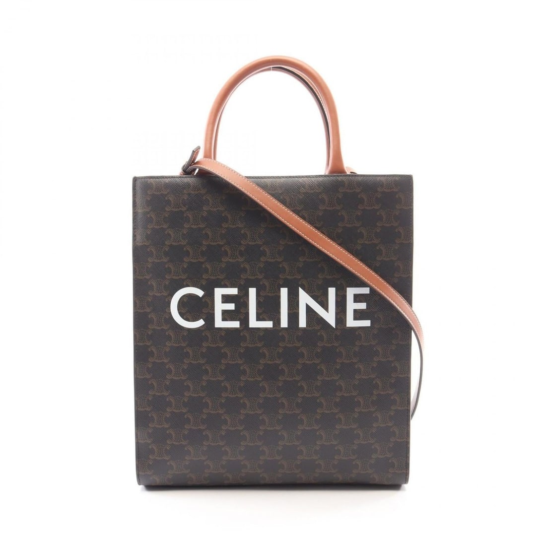 Celine Small Vertical Cabas Triomphe 2-Way Tote Bag/Handbag, Coated Canvas and Leather, Women's,: --- Catalog ---Category: SizeSize (HxWxD): 32.5cm x 28cm x 8cm / 12.79'' x 11.02'' x 3.14''Category: DesignType: Handbag, Tote bagColor: Black, BrownGender: WomenMaterial: Coated canvas , PVC , Leathe