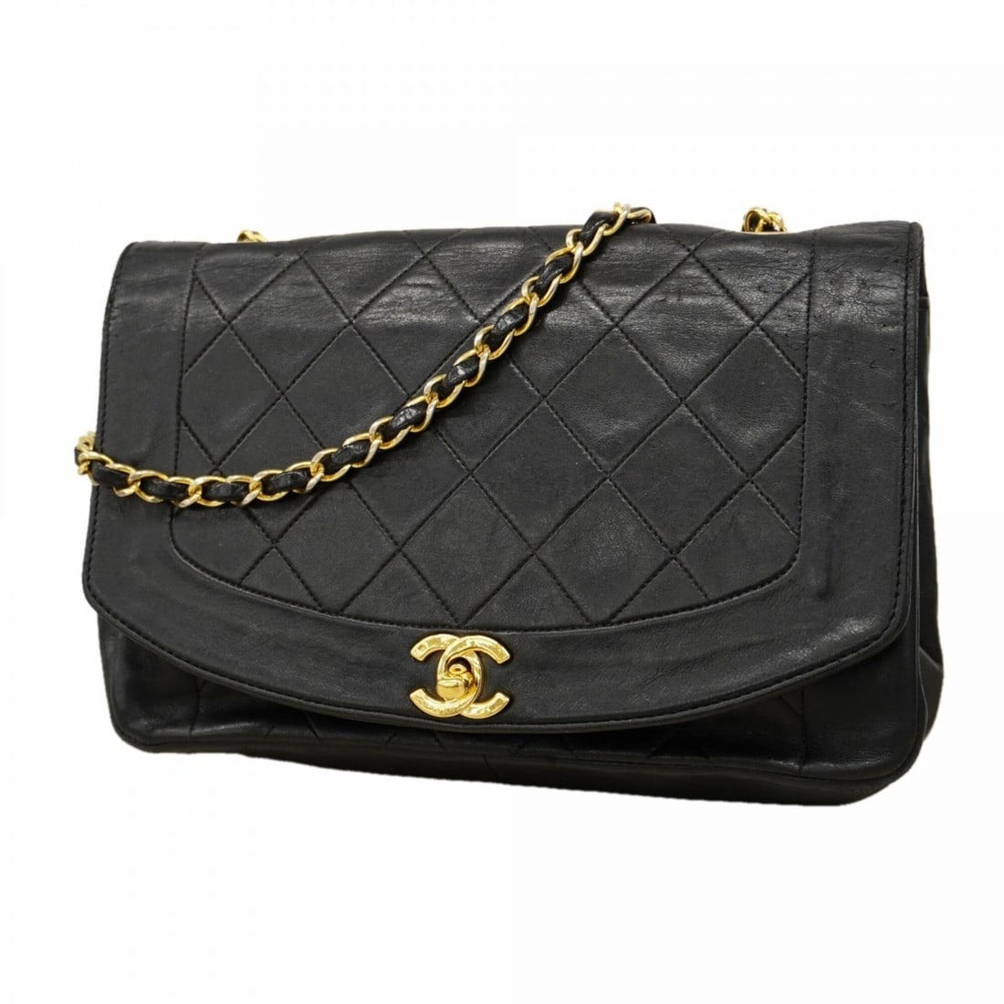 Chanel Diana Chain Shoulder Bag, Lambskin, Black, Women's: --- Catalog ---Category: SizeSize (HxWxD): 17cm x 25cm x 7cm / 6.69'' x 9.84'' x 2.75''Category: DesignType: Shoulder bagColor: BlackGender: WomenMaterial: Leather Hardware Color: GoldLeather/Fur Type