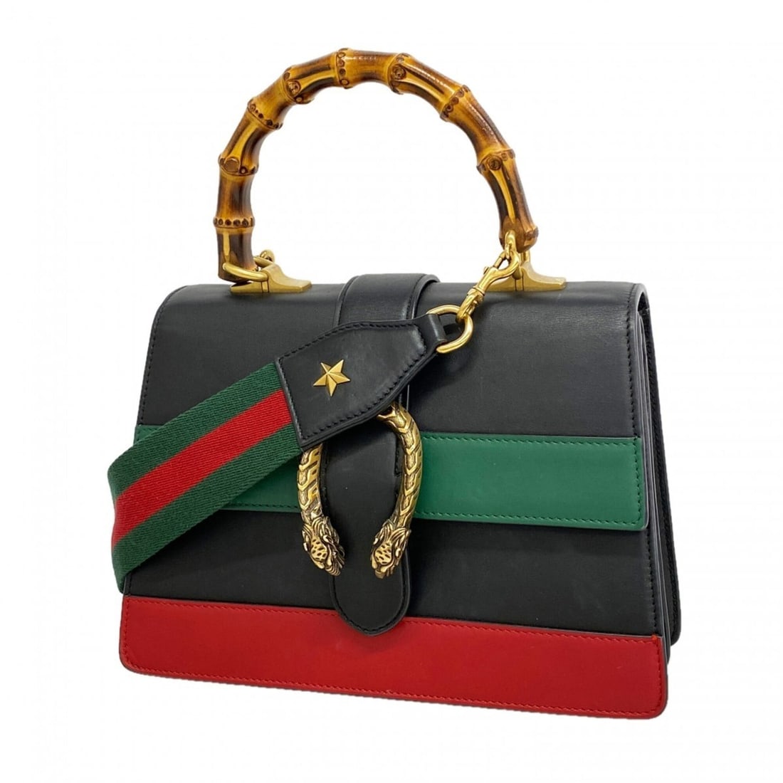Gucci Bamboo Dionysus Handbag 448075 Leather Black 2-way Bag for Women OP007460: --- Catalog ---Category: SizeSize (HxWxD): 19cm x 26.5cm x 11cm / 7.48'' x 10.43'' x 4.33''Category: DesignType: HandbagColor: BlackGender: WomenMaterial: Leather Hardware Color: GoldCategory: General
