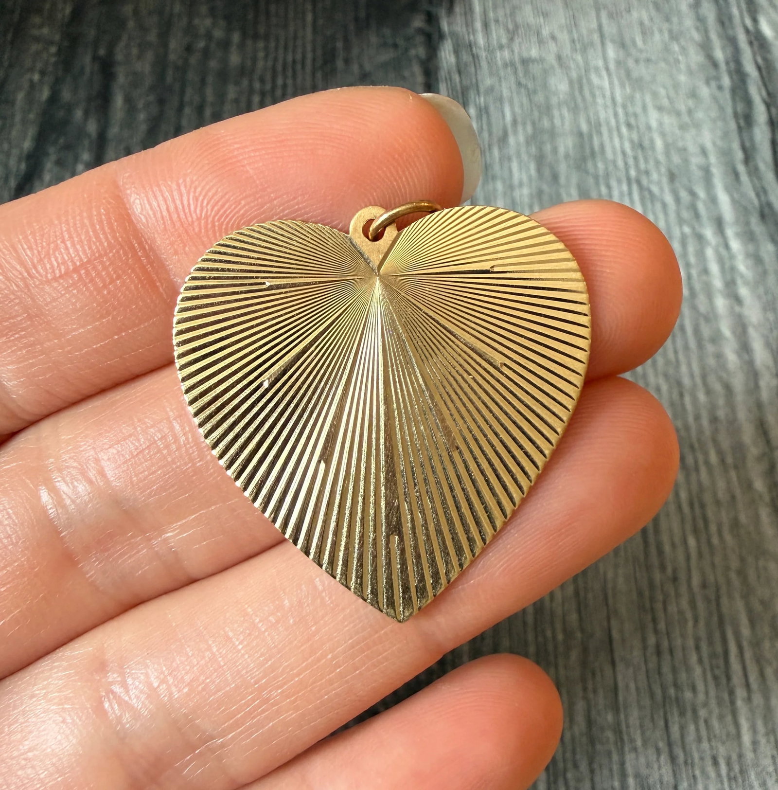 Large 1950s Engine Turned Heart Charm in 14K Gold (1 of 1)