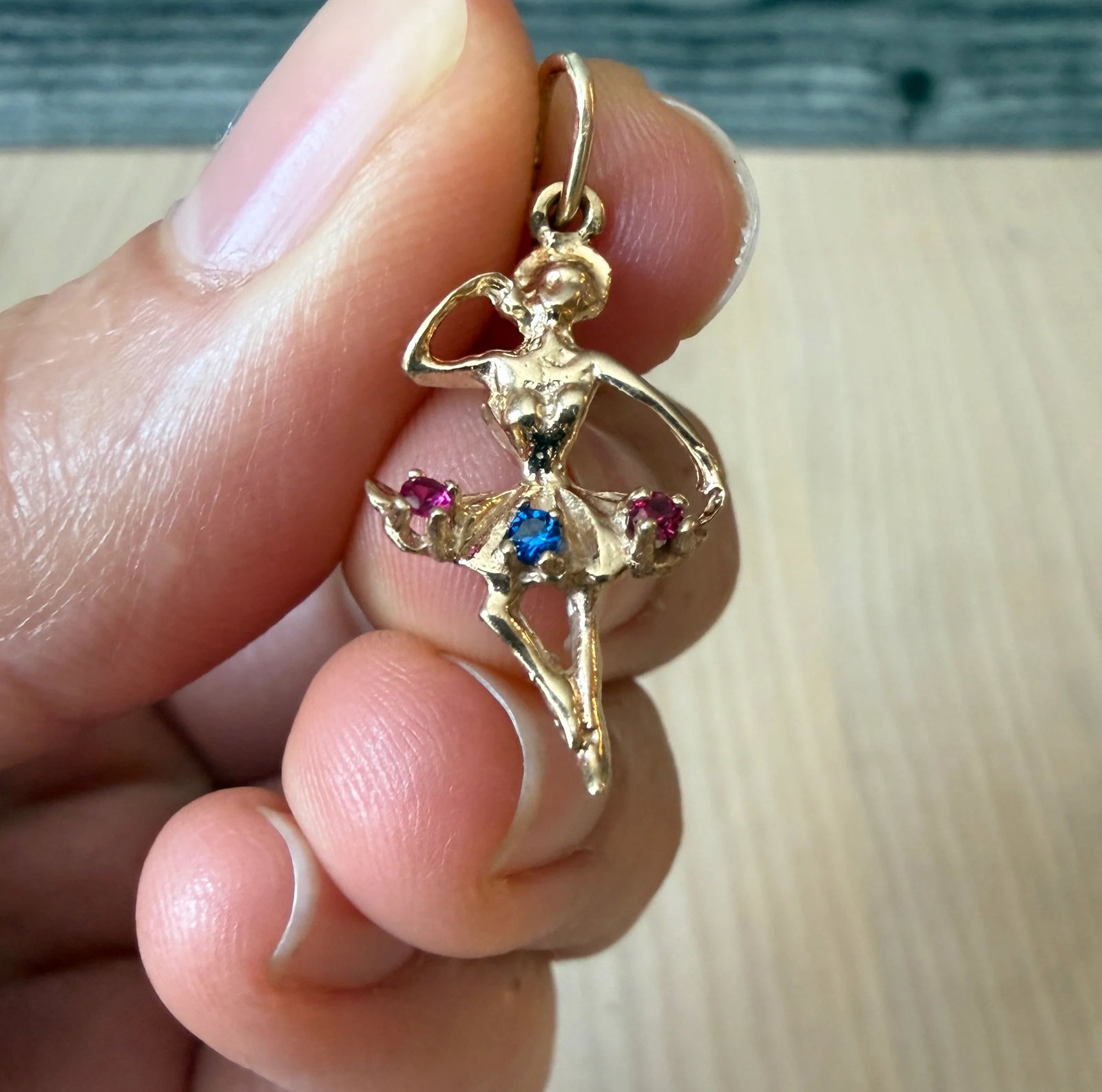 Vintage Ballerina Charm in 14K Gold: Metal: 14K Yellow Gold (acid tested)Weight: 1.1 gramsMeasurements: 1" long by 0.5" wideCondition: In very good vintage condition with some minor surface wear consistent with age.