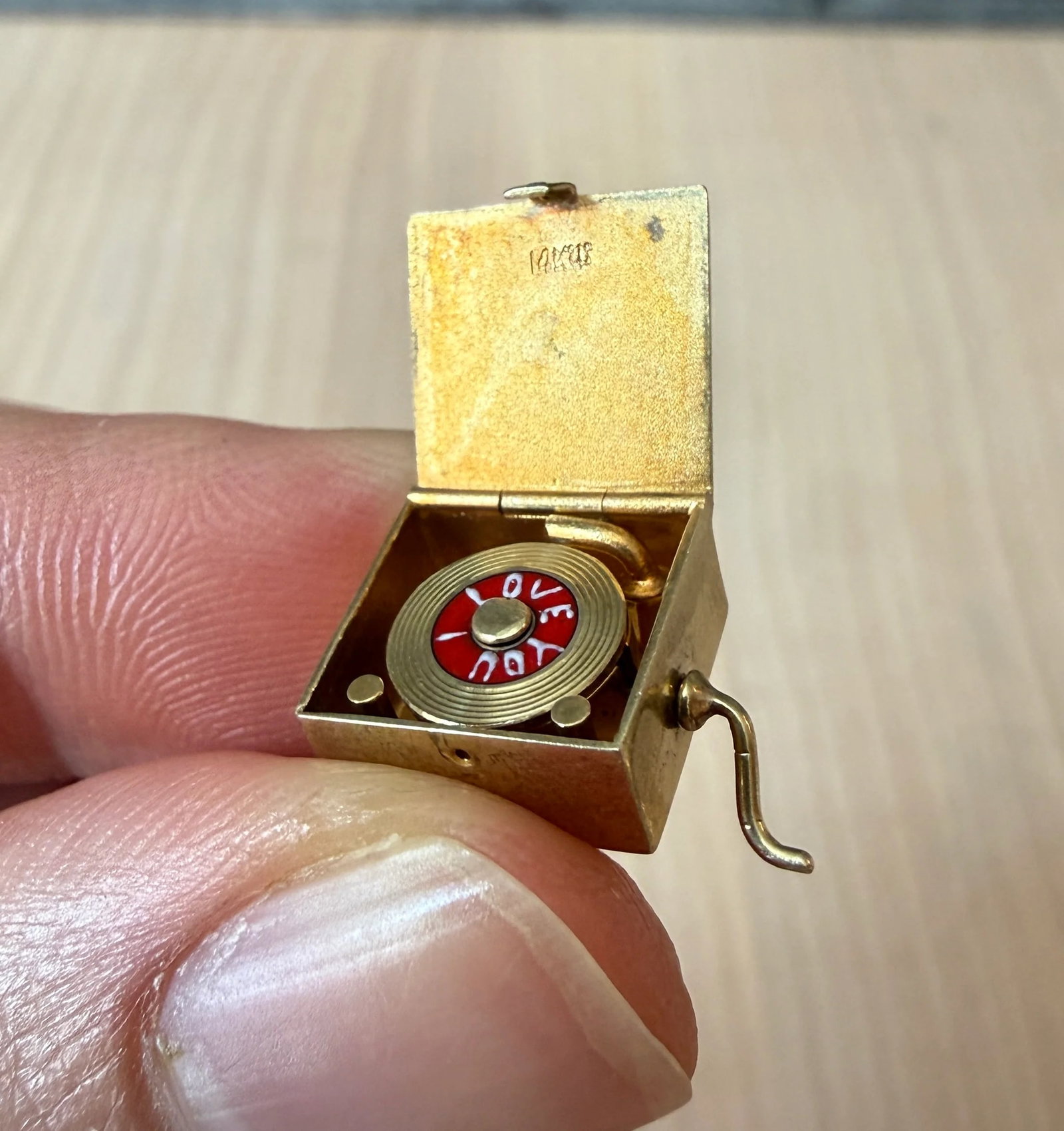 1950s Sloan & Co Mechanical “I Love You?? Record Player Charm (1 of 1)