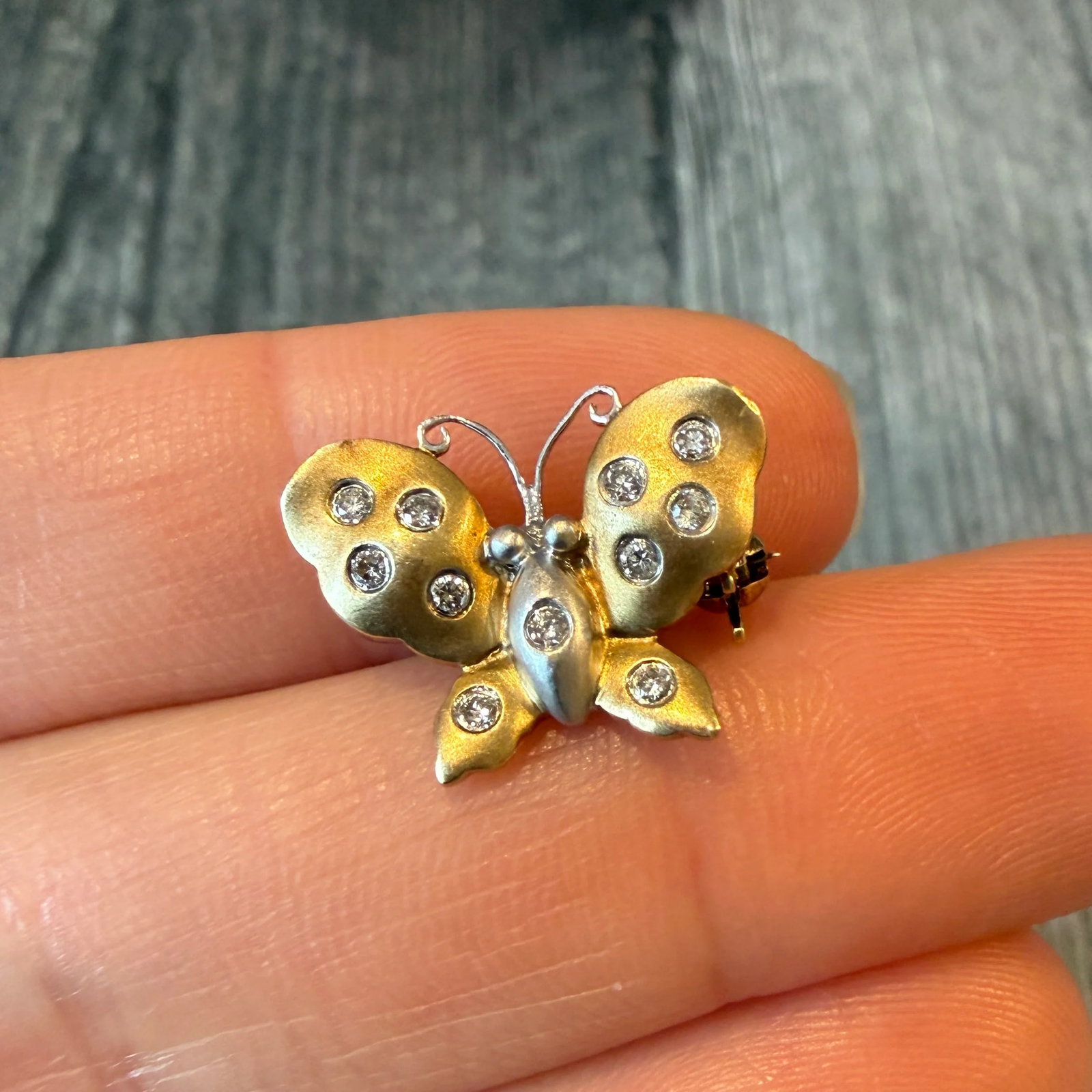Small Diamond and 14K Bicolor Gold Butterfly Pendant and Pin (S) (1 of 1)