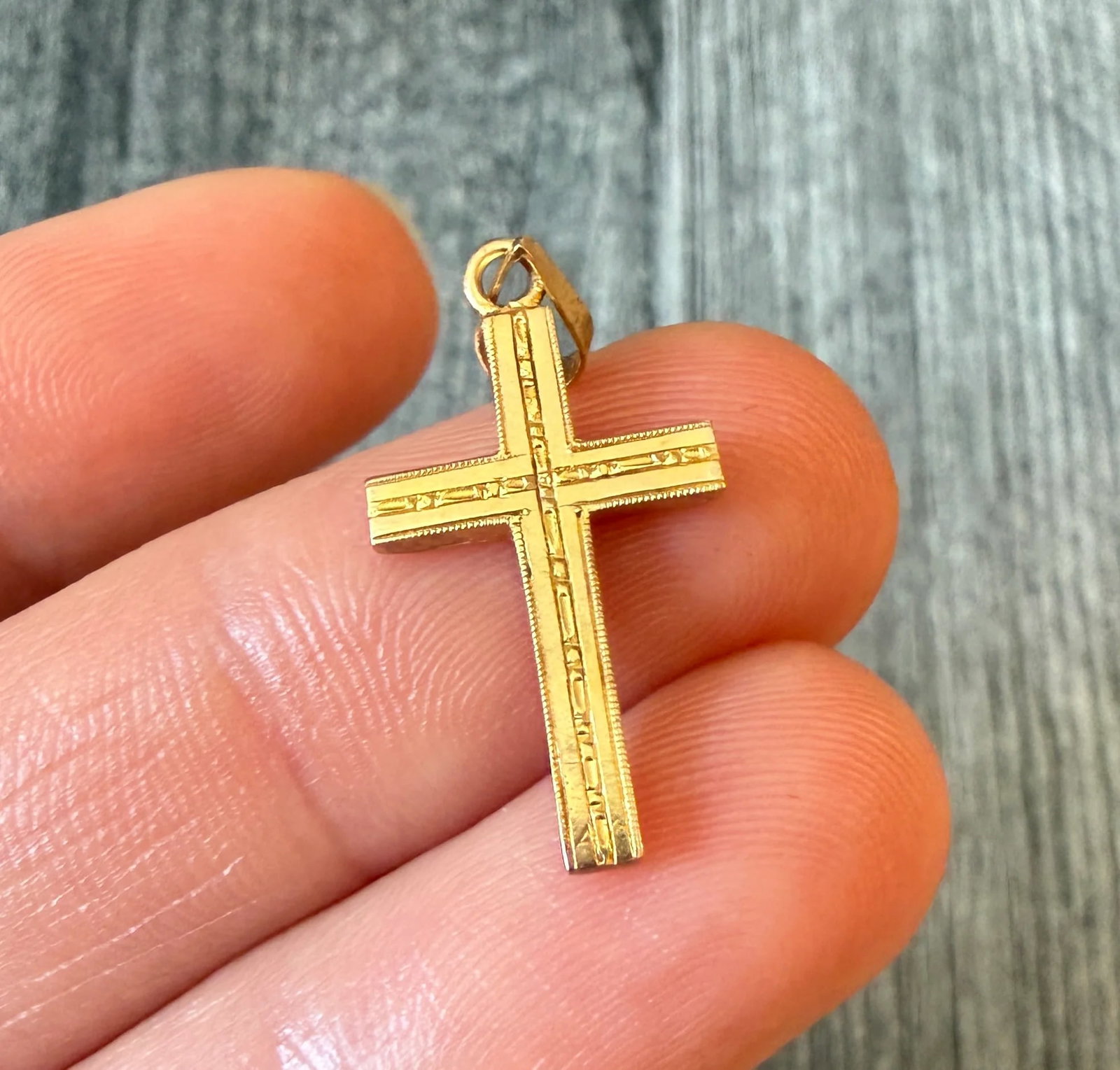 Vintage 14K Gold Chased Cross Charm (1 of 1)