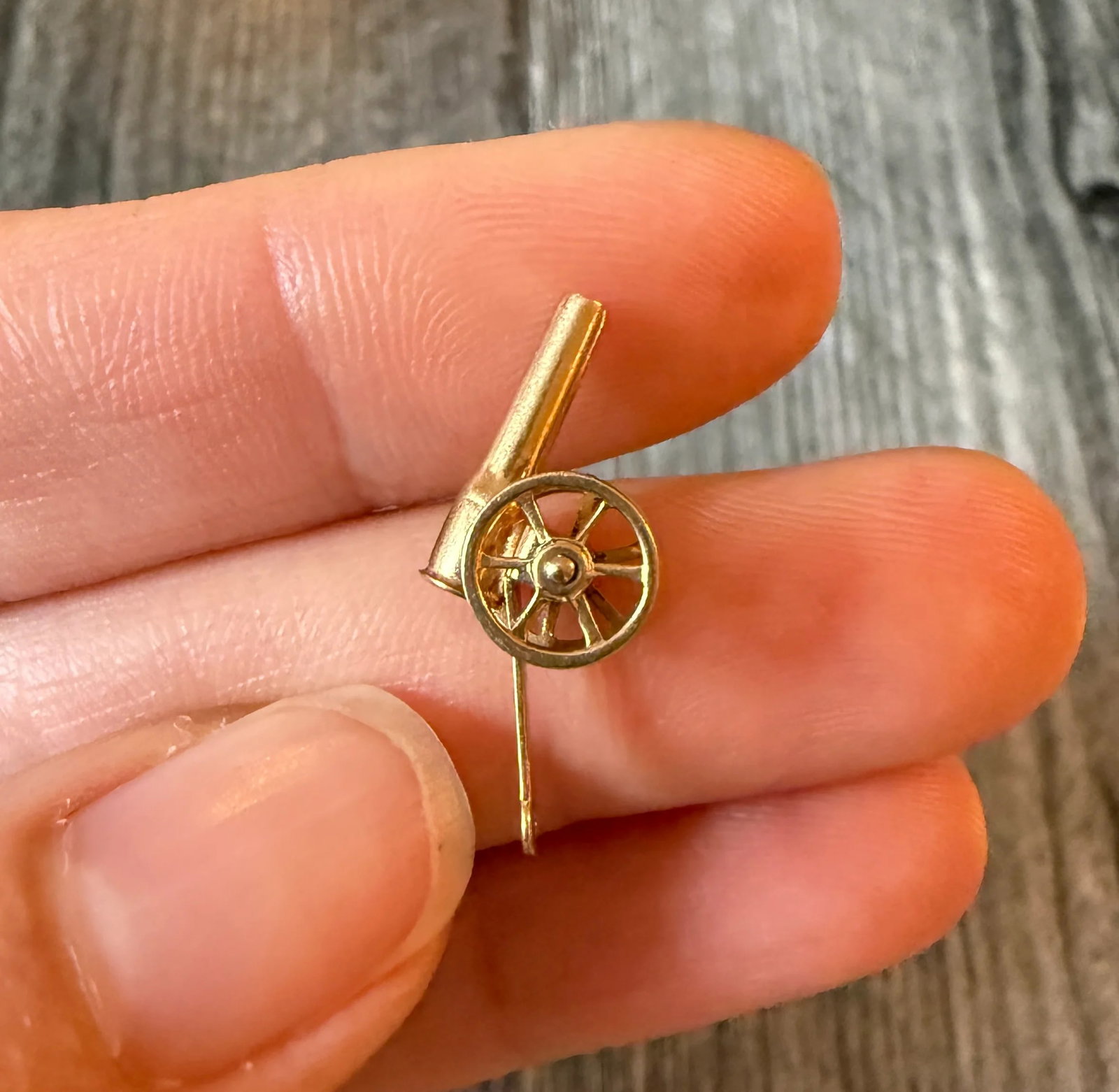 Vintage Whiteside & Blank Cannon Charm in 10K Gold: Metal: 10K Yellow Gold Weight: 1 gramMeasurements: 0.8 inches long by 0.25 inches wideMarkings: "10K"Condition: In very good condition with some minor surface wear. A bale can be added prior to shippi