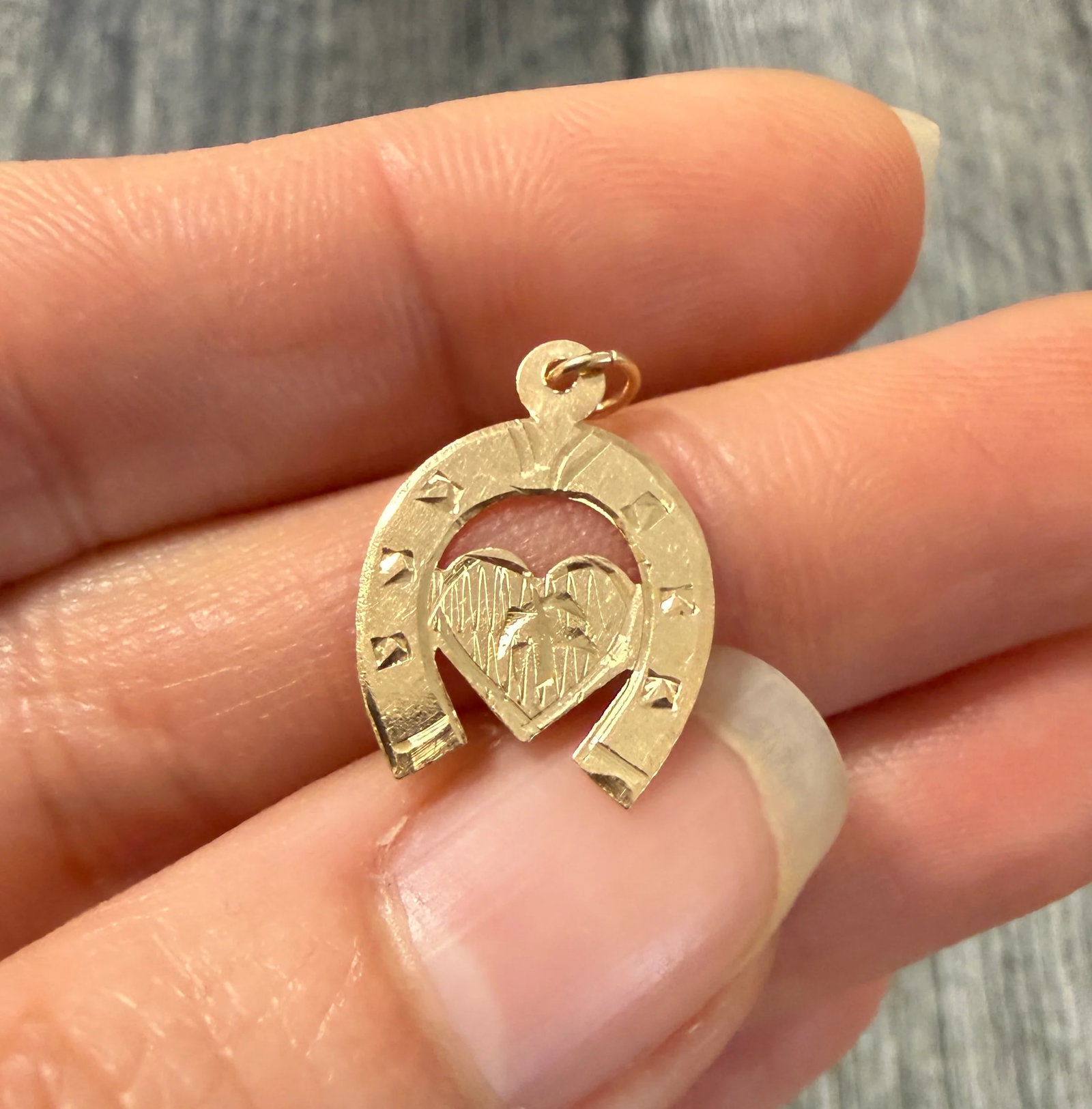 Vintage 14K Gold Heart and Horseshoe Charm (1 of 1)
