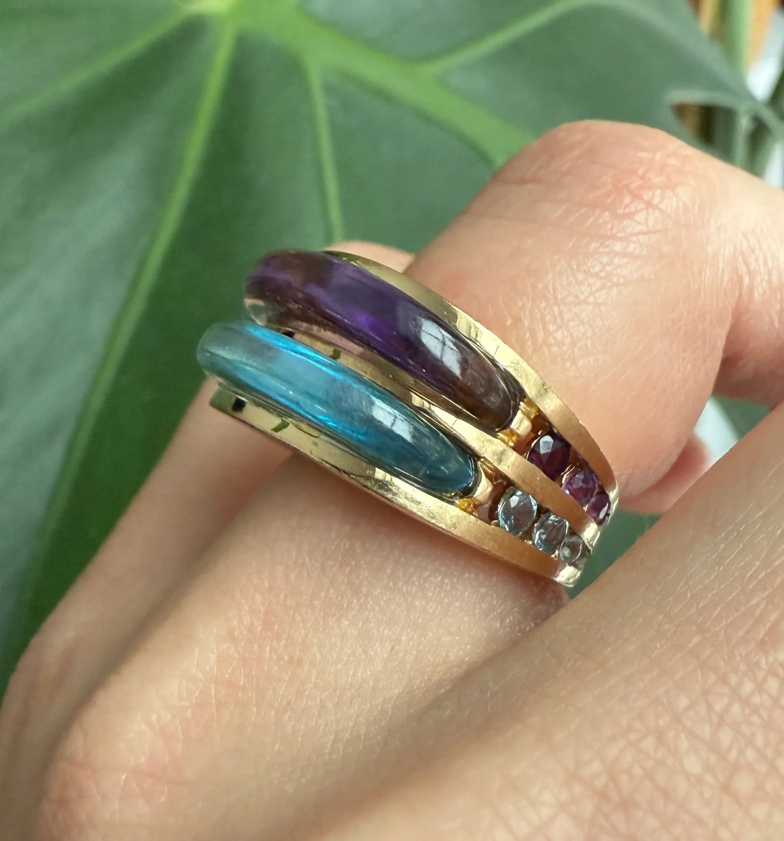 Vintage Amethyst and Blue Topaz Dome Shaped 14K Gold Ring (1 of 1)