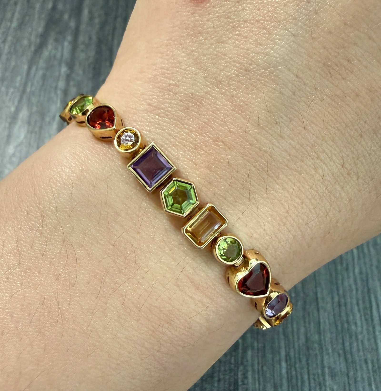 Multicolor Fancy-Shape Colored Gemstone Line Bracelet (1 of 1)