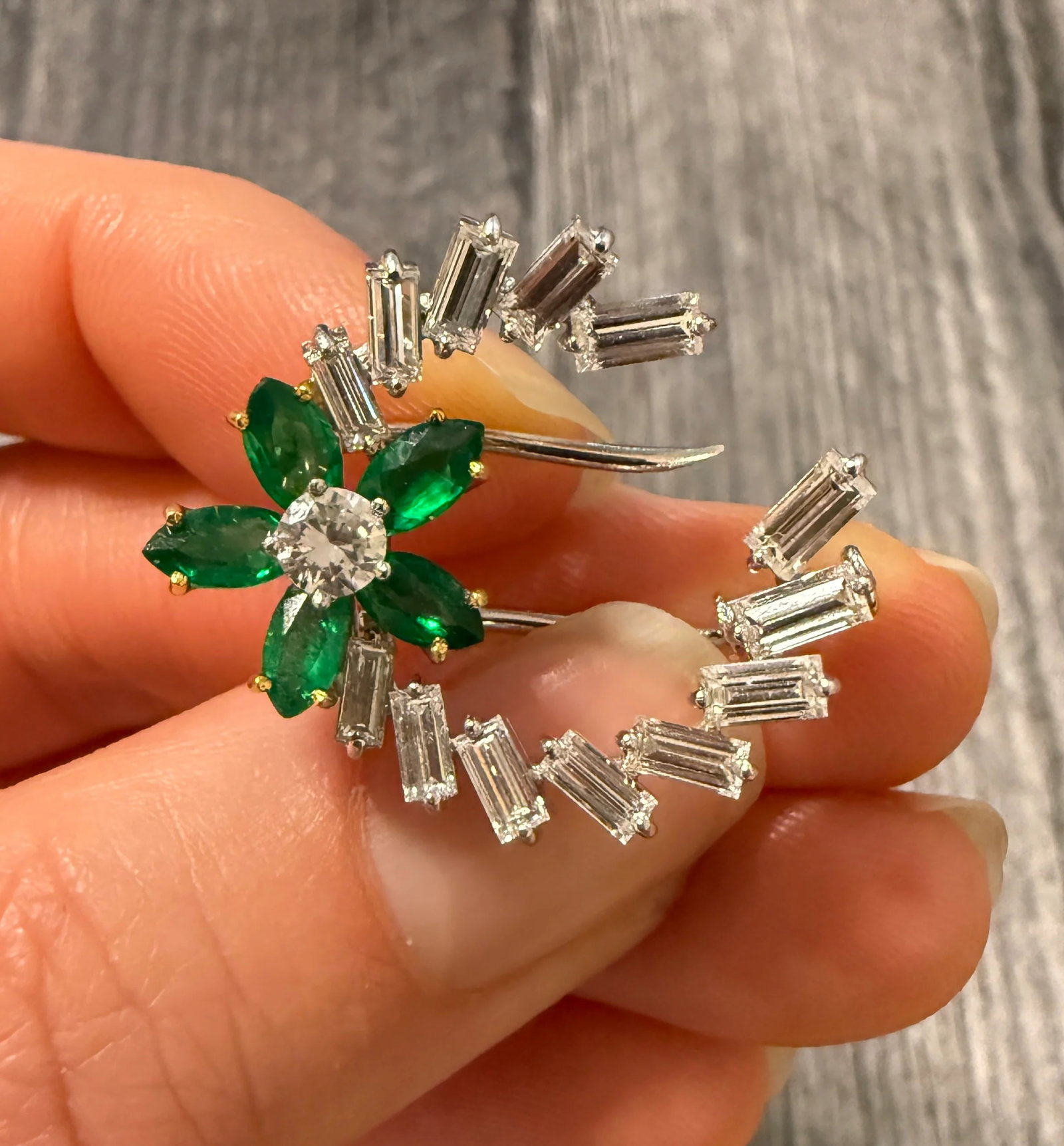 Emerald and Diamond Crescent Pin in 18K Gold (1 of 1)