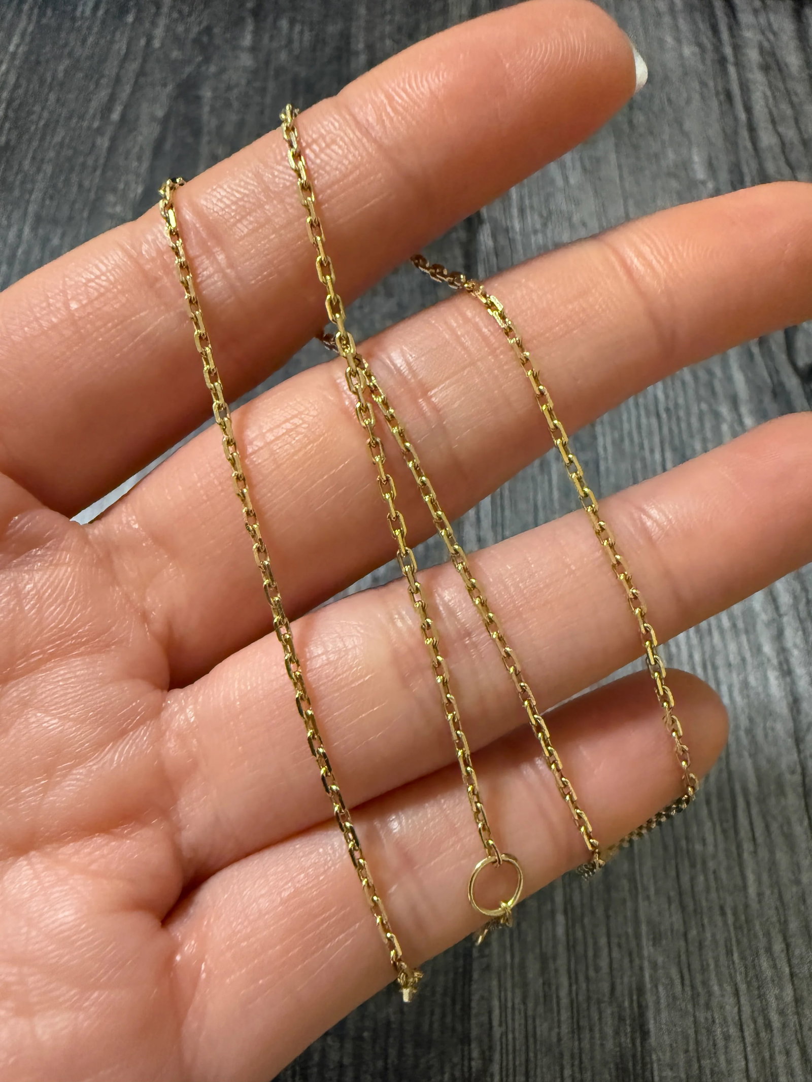 Vintage 18K Gold Biker Chain, 16-17" Long: Metal: 18K Yellow Gold Weight: 5 gramsMeasurements: Range from 16 to 17 inches long by 1.5 mm wide Markings: "750"Condition: In very good condition with some minor surface wear consistent with age. Pl