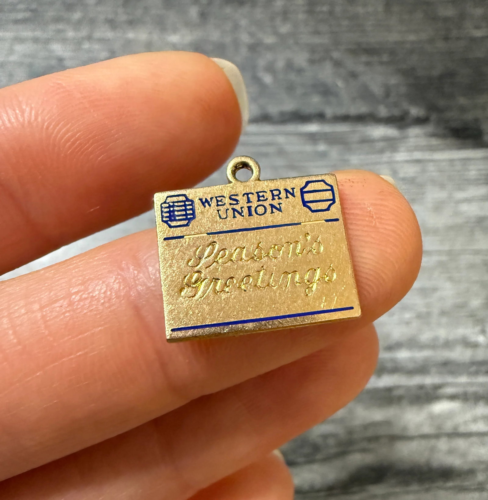 Vintage Enamel Western Union Telegram 14K Gold Charm (1 of 1)