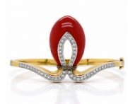 1970’s 14K Yellow Gold Coral & Diamond Bangle (1 of 1)