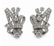 Art Deco Platinum 4.35 Ct. Diamond Earrings: Pair of geometric Art Deco style drop earrings tailored in platinum, boasting a total weight of 4.35 carats of fine diamonds.
