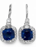14K White Gold Synthetic Sapphire & Diamond Earrings: Classic drop earrings crafted in 14K white gold, featuring vibrant synthetic sapphires framed by a diamond halo.