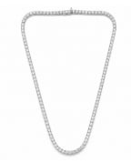 14K White Gold 25.45 Ct. Diamond Tennis Necklace: Classic fluid tennis necklace crafted in 14K white gold and set with a continuous row of diamonds totaling 25.45 carats.