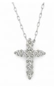 14K White Gold 1.00 Ct. Diamond Cross with Platinum Chain: Classic cross pendant set with 1.00 carat of fine diamonds in 14K white gold, suspended from a platinum chain.