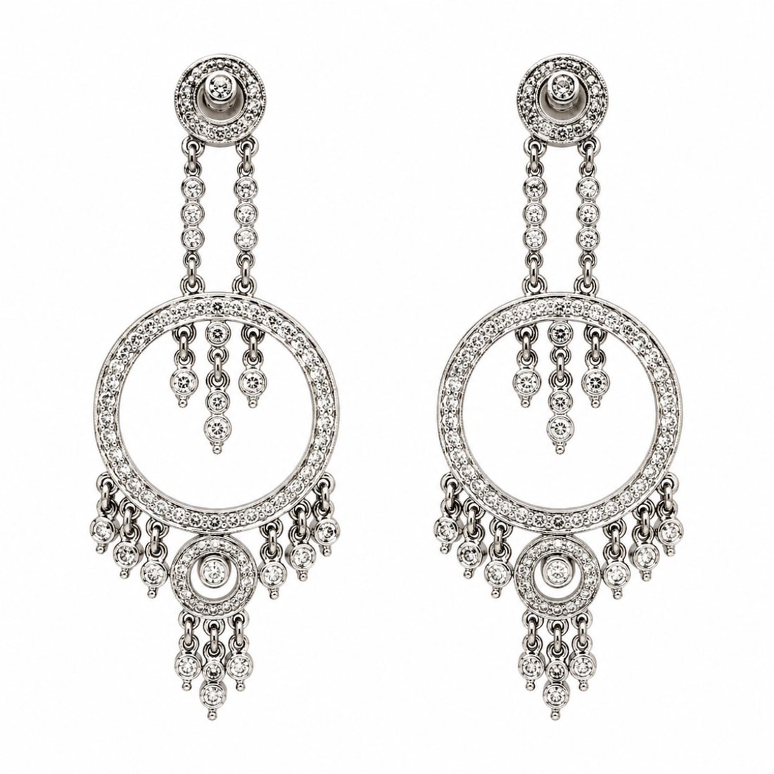 18K White Gold 2.20 Ct. Diamond Earrings: Brilliant fine jewelry earrings tailored in polished 18K white gold, showcasing a total of 2.20 carats of white diamonds.