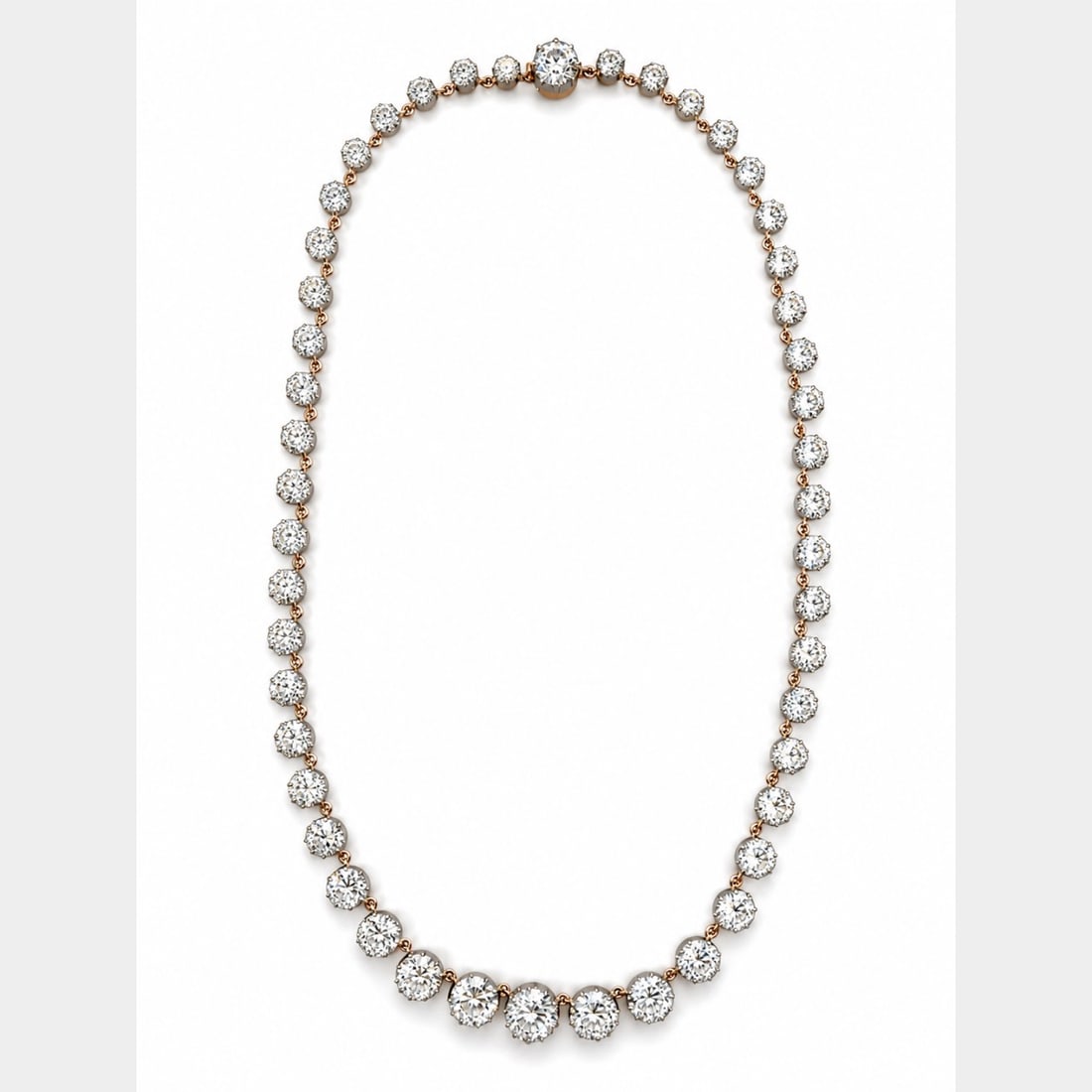 Platinum & 18K Rose Gold 51.45 Ct. Diamond Necklace: Masterpiece high-jewelry collar necklace in platinum and 18K rose gold, boasting an extraordinary 51.45 carats of fine diamonds.