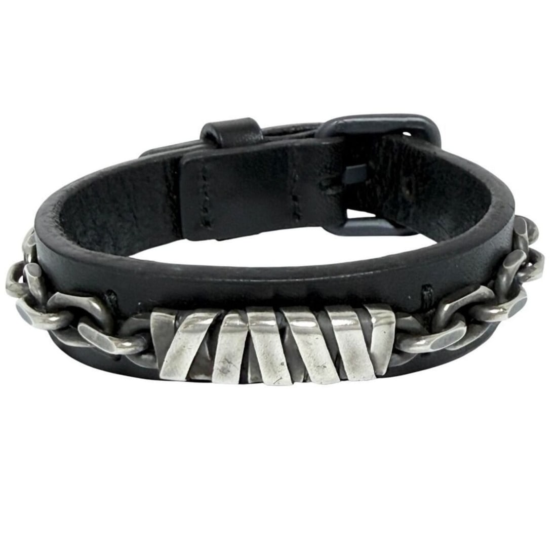 Bottega Veneta Men's Silver 925 Leather Bracelet, Black Chain: --- Catalog ---Category: SizeWidth: 1.4cm / 0.55''Length: 16cm - 18cm / 6.29'' - 7.08''Category: DesignType: Charm braceletColor: Black, SilverGender: MenMaterial: Leather, Silver 925Category: General
