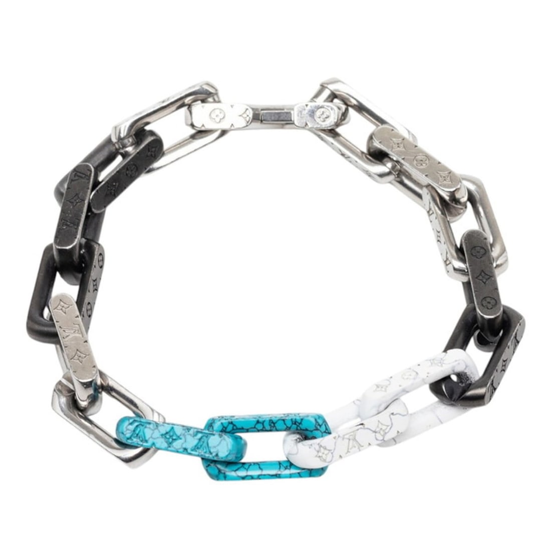 Louis Vuitton Monogram Chainstone Bracelet M1042L Silver Black Blue Metal Women's LOUIS VUITTON: --- Catalog ---Category: SizeWidth: 1cm / 0.39''Length: 18.5cm / 7.28''Total Length: 22cm / 8.66''Category: DesignType: Charm braceletColor: Black, Blue, SilverGender: WomenMaterial: MetalCategory: Ge