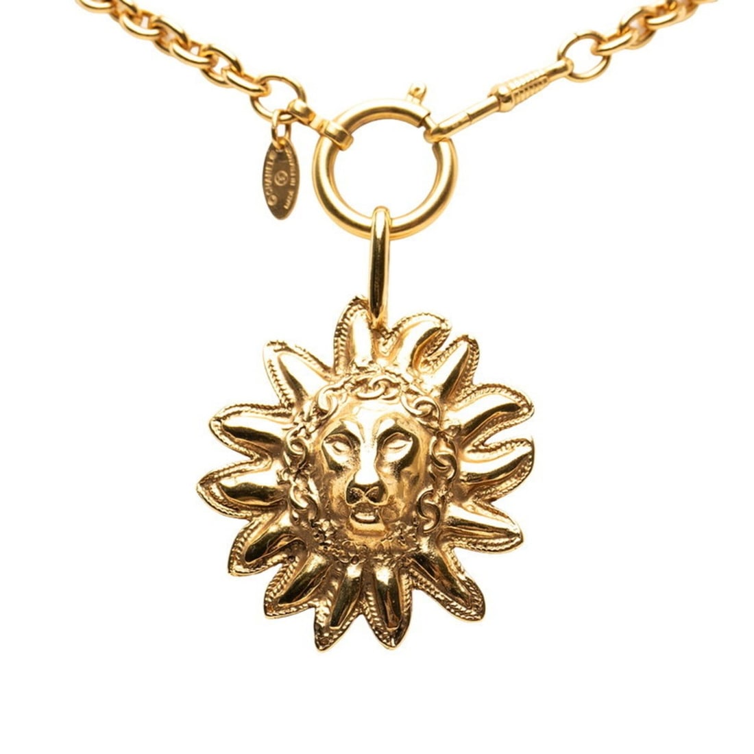 Chanel Coco Mark Lion Motif Chain Pendant Necklace, Gold Plated, Women's.: --- Catalog ---Category: SizePendant Size: 64.9mm x 48.4mm / 2.55'' x 1.9''Neck Circumference: 86 cm / 33.85''Category: DesignColor: GoldGender: WomenNecklace Type: NecklaceCategory: GeneralBrand: Cha