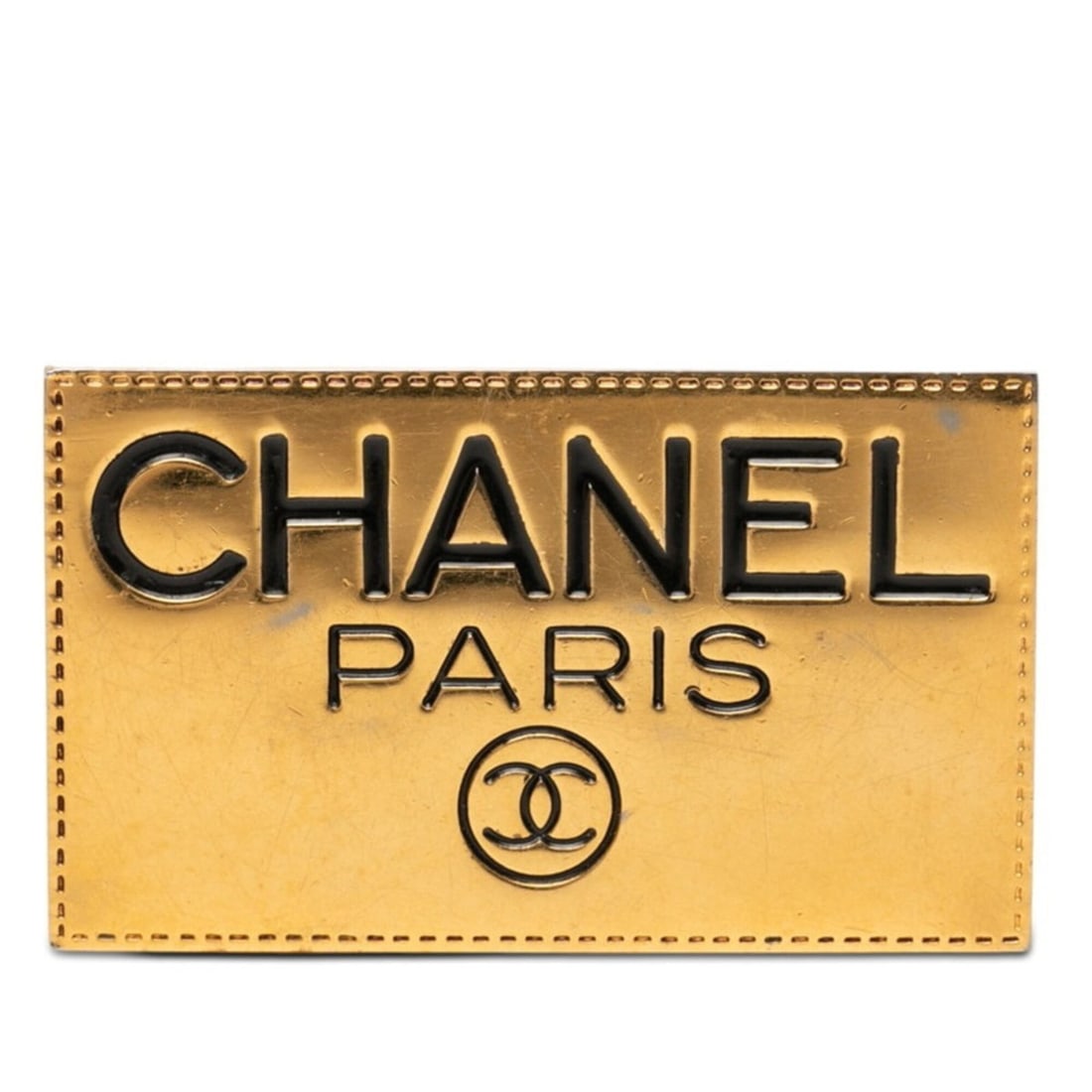 Chanel Coco Mark Logo Plate Brooch, Gold Plated, Women's CHANEL: --- Catalog ---Category: SizeSize (HxWxD): 3.19cm x 5.29cm / 1.25'' x 2.08''Category: DesignType: BroochColor: GoldGender: WomenCategory: GeneralBrand: Chanel--- Item List ---Section: ConditionRanking