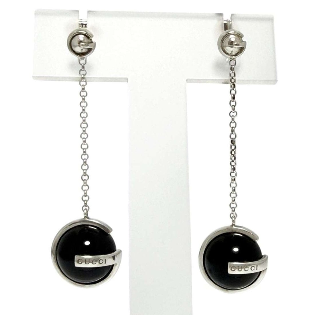 Gucci Women's Ball Chain Drop Earrings, Sterling Silver 925, G Logo: --- Catalog ---Category: DesignType: Drop earringsColor: Black, SilverGender: WomenMaterial: Silver 925Category: GeneralBrand: GucciCountry of Origin: Italy--- Item List ---Section: ConditionRanking: 