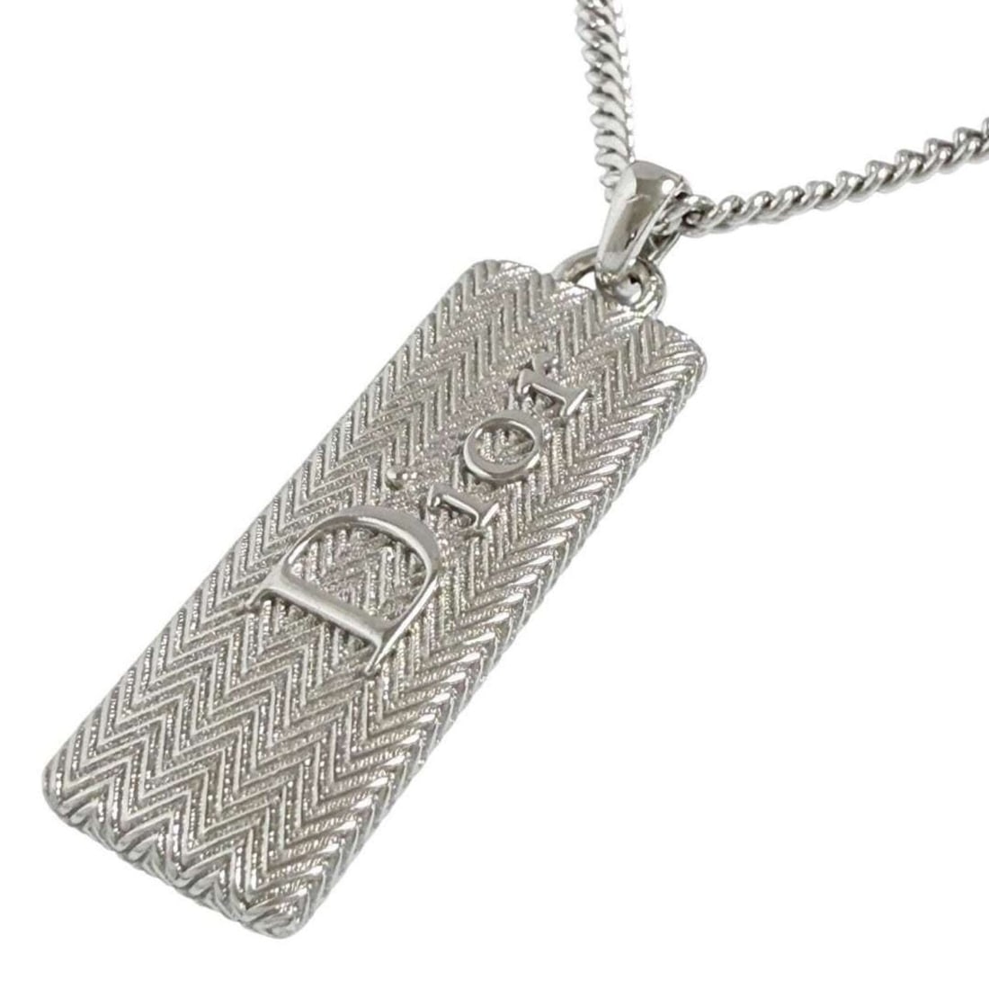Christian Dior Dior Men's Guilloche Plate Pendant Necklace, Silver Tone: --- Catalog ---Category: SizeNeck Circumference: 58 cm - 62 cm / 22.83'' - 24.4''Category: DesignColor: SilverGender: MenMaterial: MetalPendant Type: PendantNecklace Type: Pendant necklaceCategory: Ge