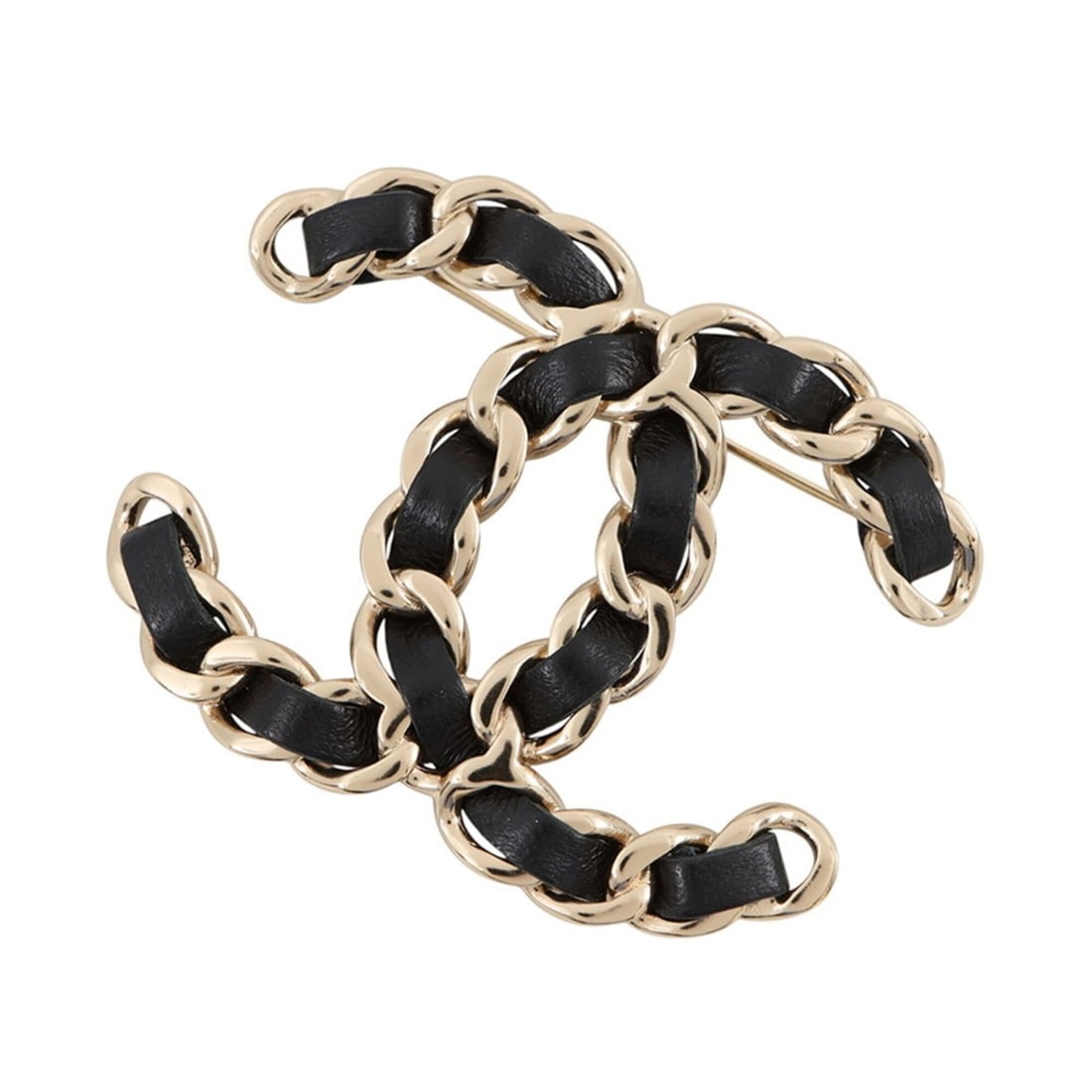 Chanel Brooch Coco Mark Leather B22 V CHANEL Black BROACH: --- Catalog ---Category: SizeSize (HxWxD): 4.2cm x 5.5cm / 1.65'' x 2.16''Category: DesignType: BroochColor: Black, Champagne goldGender: WomenMaterial: Gold plating, LeatherCategory: GeneralBrand: Ch