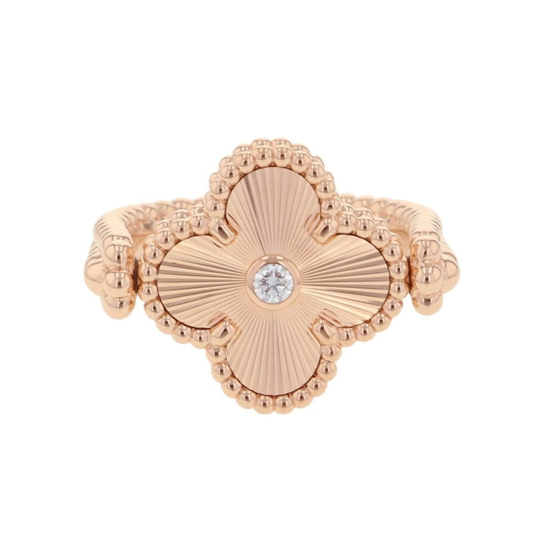 Van Cleef & Arpels Alhambra Reversible Ring, Gray Mother-of-Pearl, 1P Diamond (0.04ct), Guilloché,: --- Catalog ---Category: SizeUS Size: 4.5Brand Size: 48Category: DesignType: Band ringGender: WomenMaterial: Pink gold (18K)Category: GeneralMPN: VCARPGV548/VCARPGV500Brand: Van Cleef & Arpels--- Item