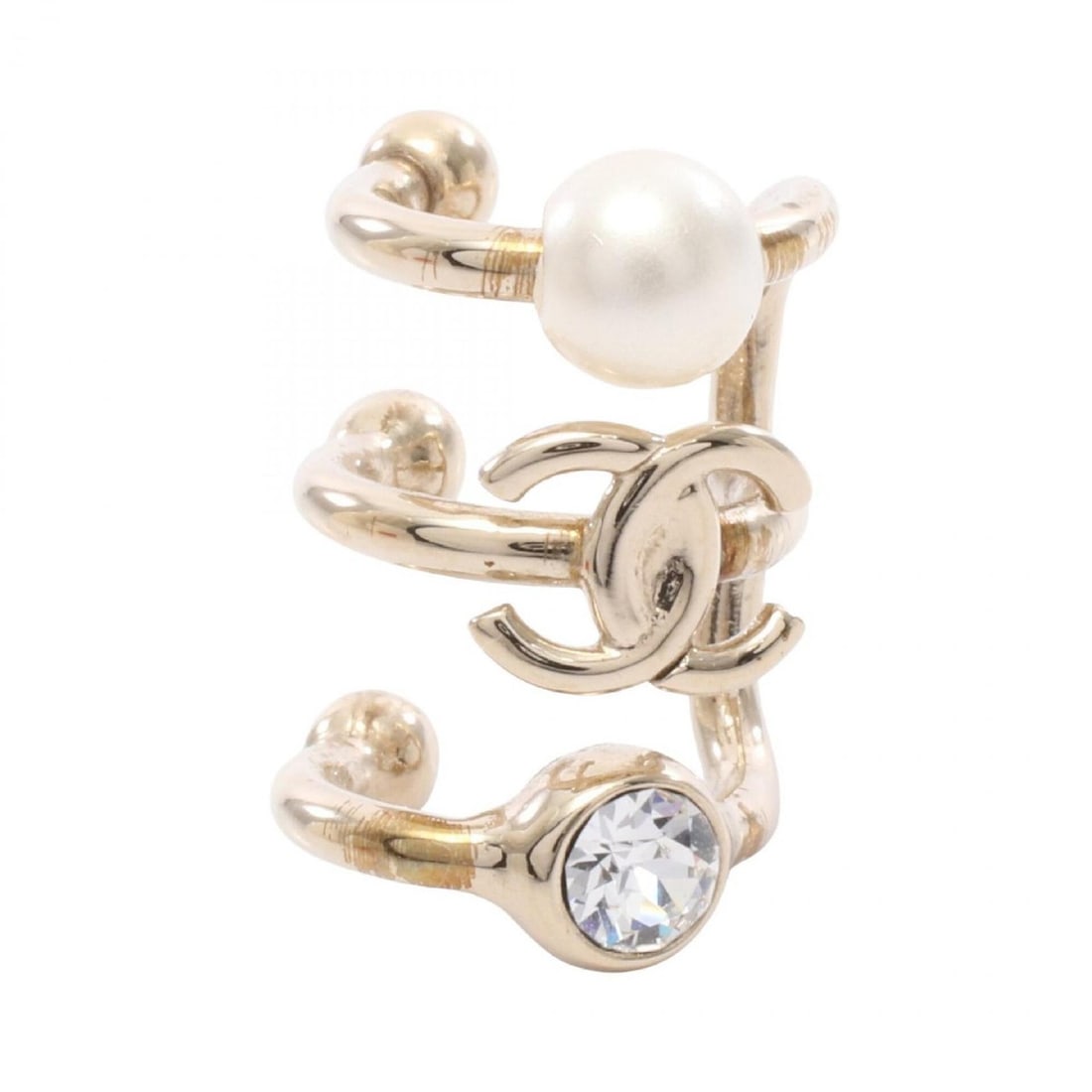 Chanel Coco Mark Accessories, Gold Plated (GP), Rhinestones, Faux Pearls, Women's, Gold, Clear,: --- Catalog ---Category: DesignType: EarcuffColor: Clear, Gold, WhiteStone: RhinestoneGender: WomenMaterial: Gold platingCategory: GeneralBrand: Chanel--- Item List ---Section: ConditionRanking: Rank 