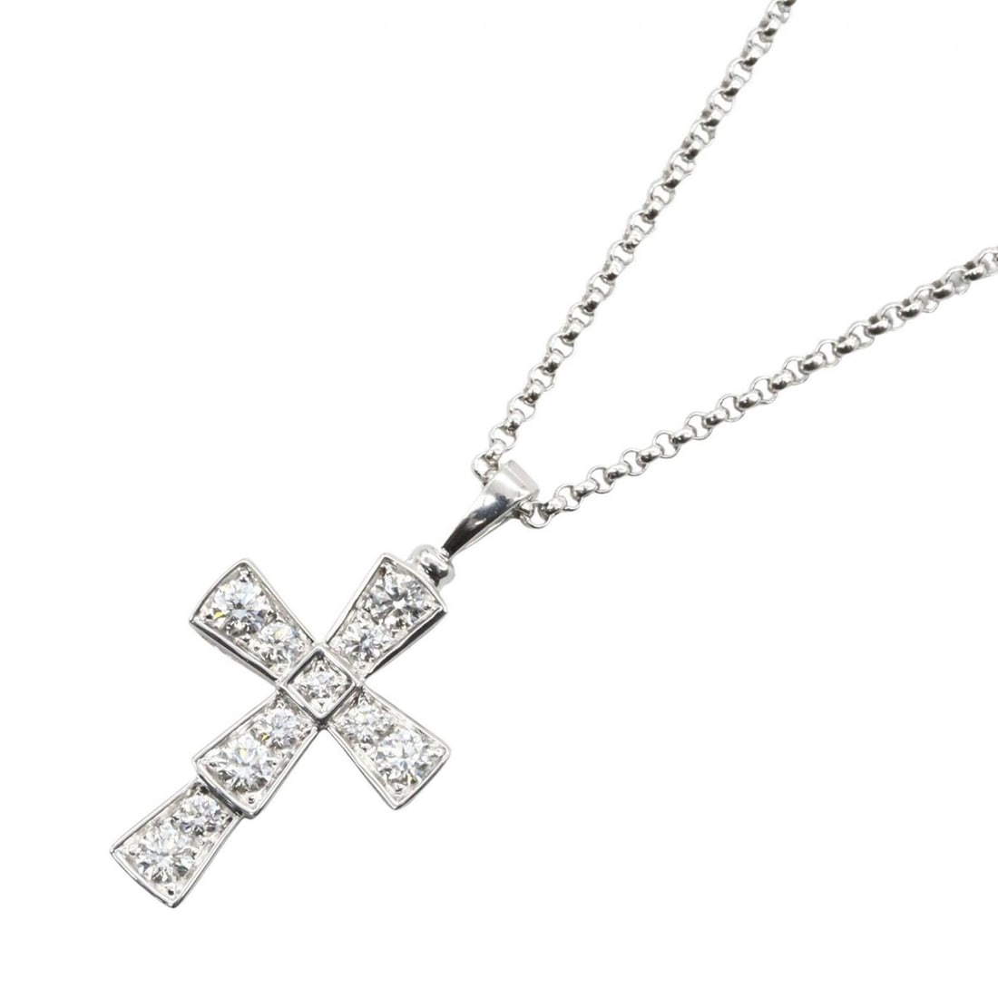 BVLGARI Serpenti Cross Diamond Necklace, 18K White Gold (18KWG), Diamond, Women's, Silver/Clear: --- Catalog ---Category: SizePendant Size: 22mm x 11mm / 0.86'' x 0.43''Neck Circumference: 50 cm / 19.68''Category: DesignColor: Clear, SilverGender: WomenMaterial: White gold (18K)Necklace Type: Nec