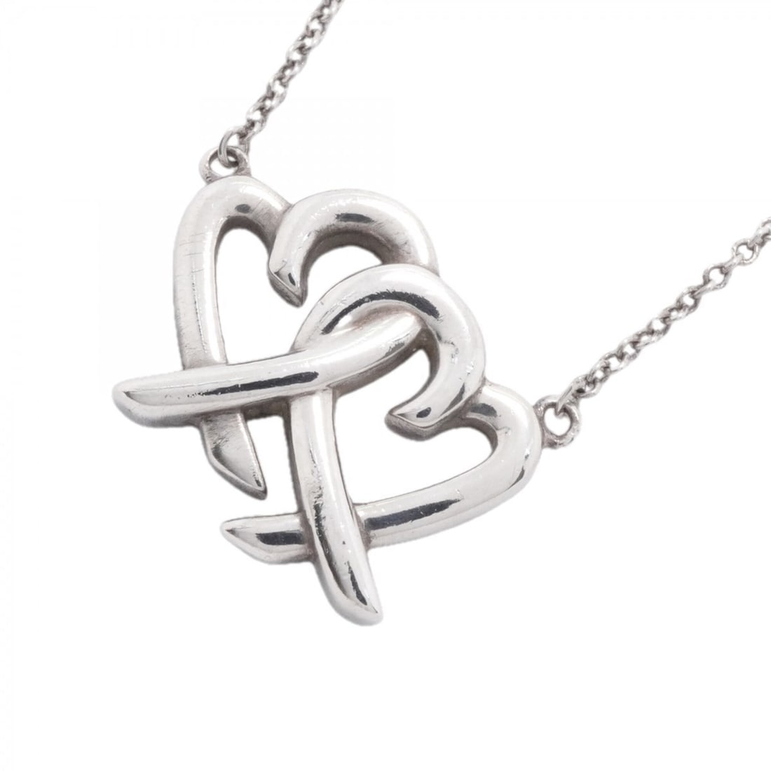 Tiffany & Co. Double Loving Heart Necklace, Sterling Silver 925, Women's, P2980373: --- Catalog ---Category: SizePendant Size: 13.9mm x 17.5mm / 0.54'' x 0.68''Neck Circumference: 41 cm / 16.14''Category: DesignGender: WomenMaterial: Silver 925Necklace Type: NecklaceCategory: General