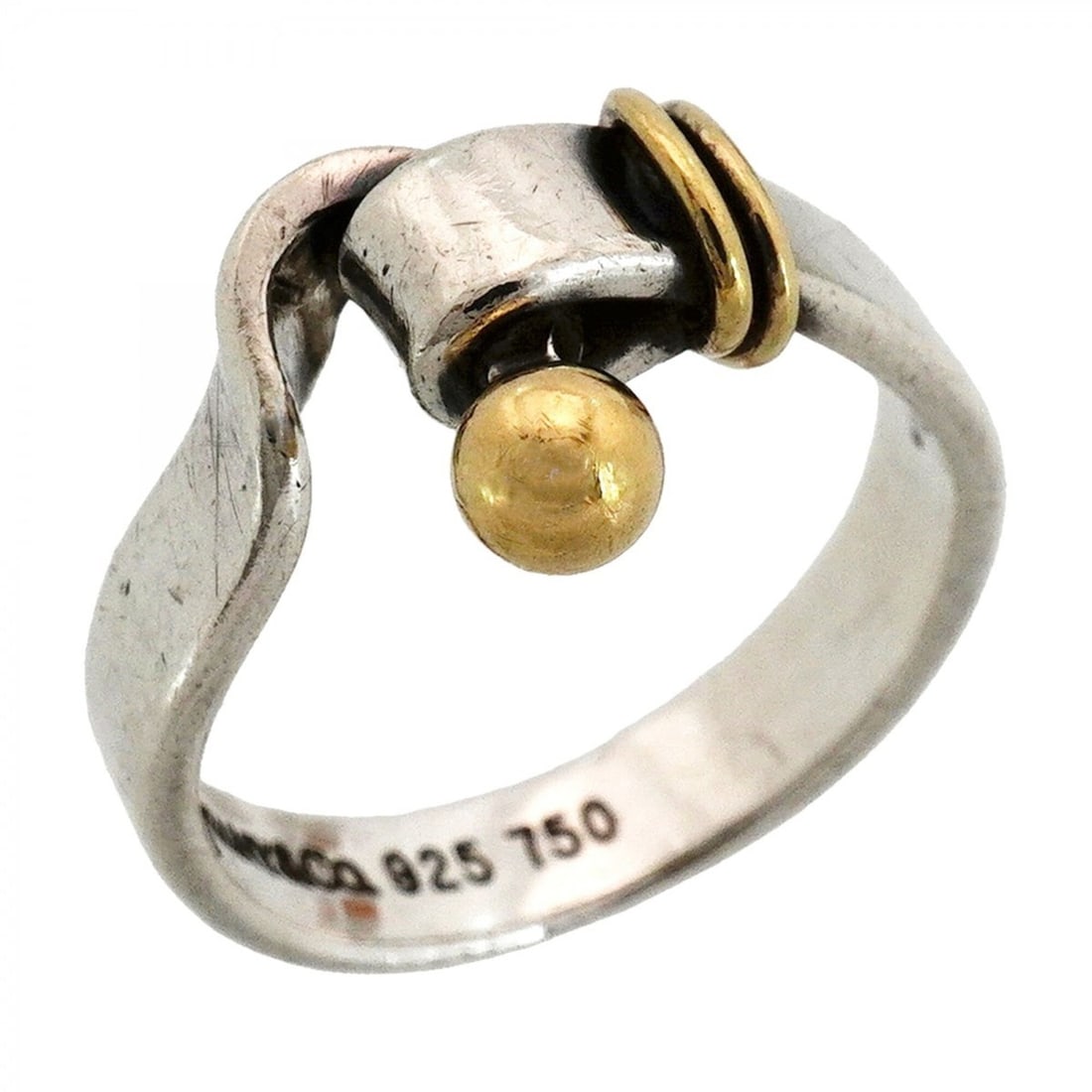 Tiffany & Co. Hook Eye Ring, 18K Yellow Gold (KYG), Sterling Silver 925, Size 12, Women's (1 of 8)