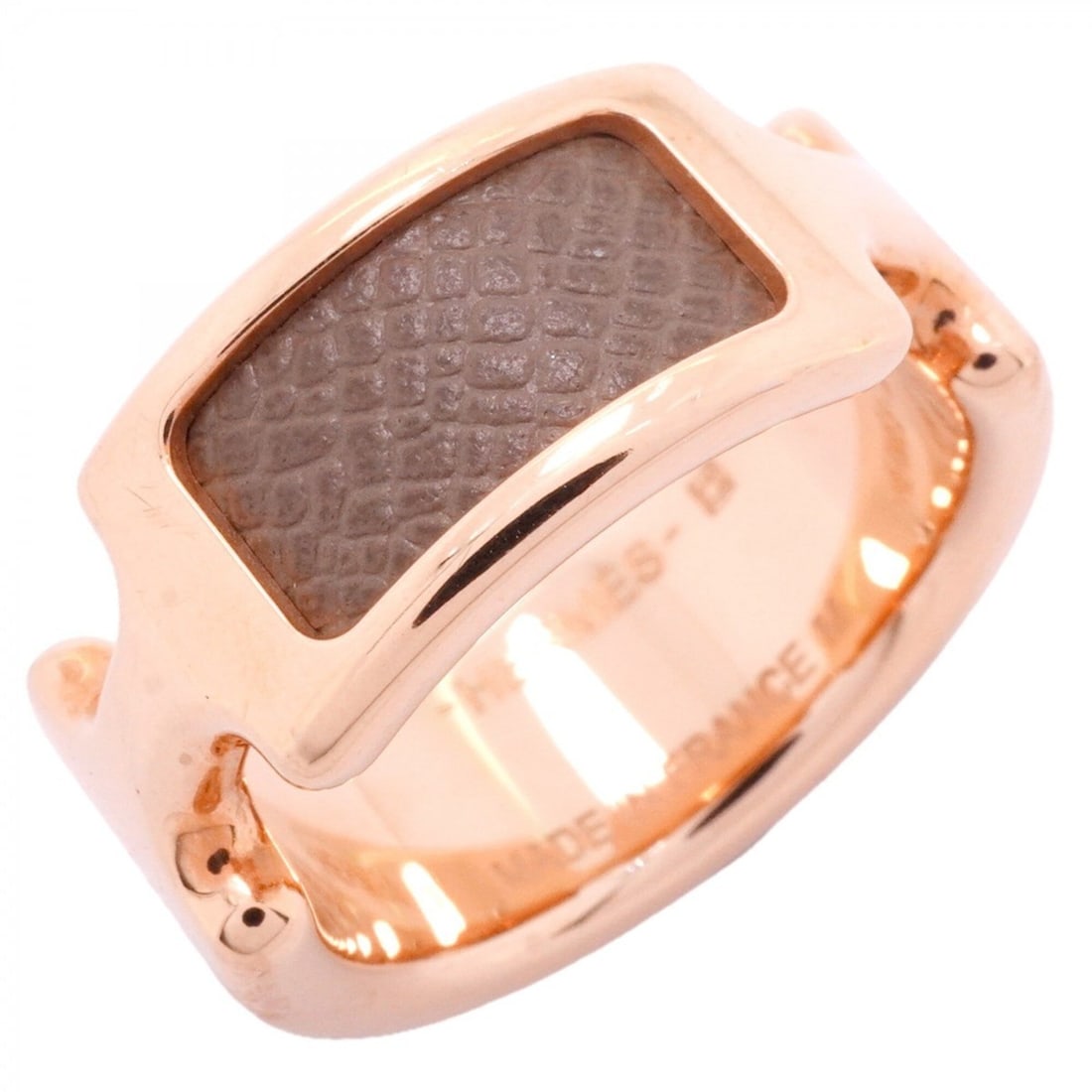 Hermes Olympe PM Ring, GP Plated Leather, Brown Pink Gold, Size 14.5 (Women's): --- Catalog ---Category: SizeJP Size: 14.5US Size: 7Category: DesignType: Band ringColor: Brown, Pink goldGender: WomenMaterial: Gold plating, LeatherCategory: GeneralBrand: Hermes--- Item List ---Sec