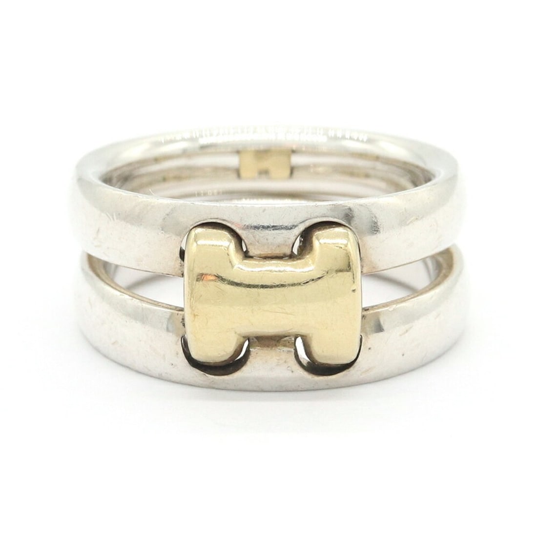 Hermes Olympus Ring, Sterling Silver (SV), Yellow Gold (YG), Size 54, Hallmarked, Combination: --- Catalog ---Category: SizeUS Size: 7Brand Size: 54Category: DesignType: Band ringGender: WomenMaterial: Sterling silver, Yellow gold (18K)Category: GeneralBrand: Hermes--- Item List ---Section: Con