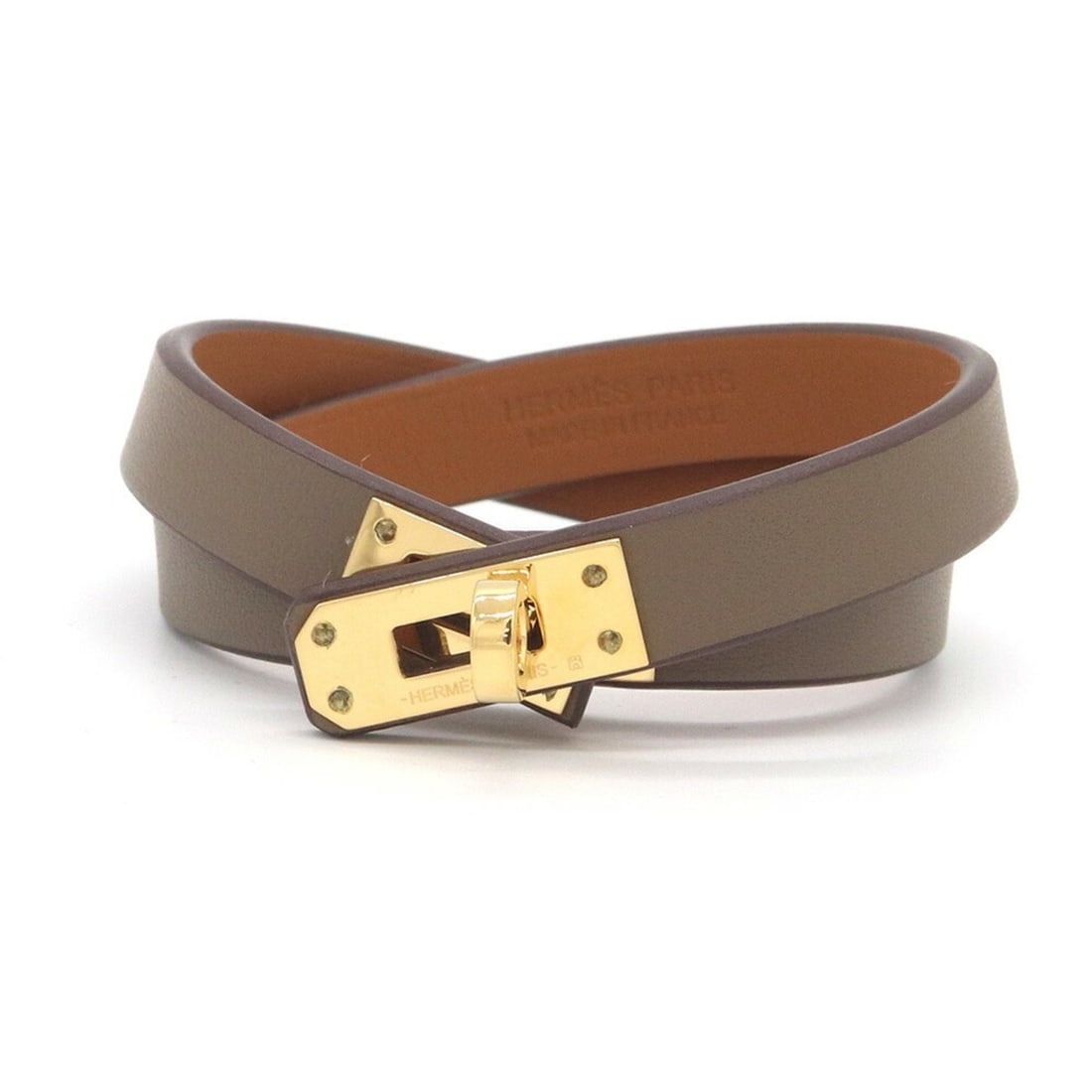 Hermes Mini Kelly Double Tour Bracelet H081182 Etoupe Veau Swift Metal Z Stamp Women's HERMES (1 of 7)