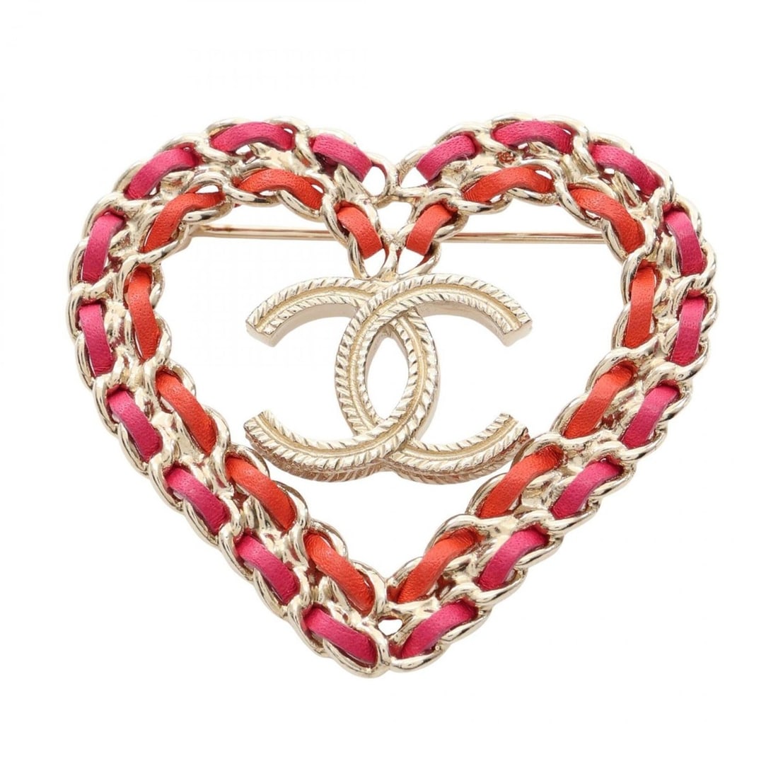 Chanel Coco Mark Heart Brooch Accessory, Gold Plated Leather, Women's, Gold, Pink, Red: --- Catalog ---Category: DesignType: BroochColor: Gold, Pink, Red colorGender: WomenMaterial: Gold plating, LeatherCategory: GeneralBrand: Chanel--- Item List ---Section: ConditionRanking: Rank A Used