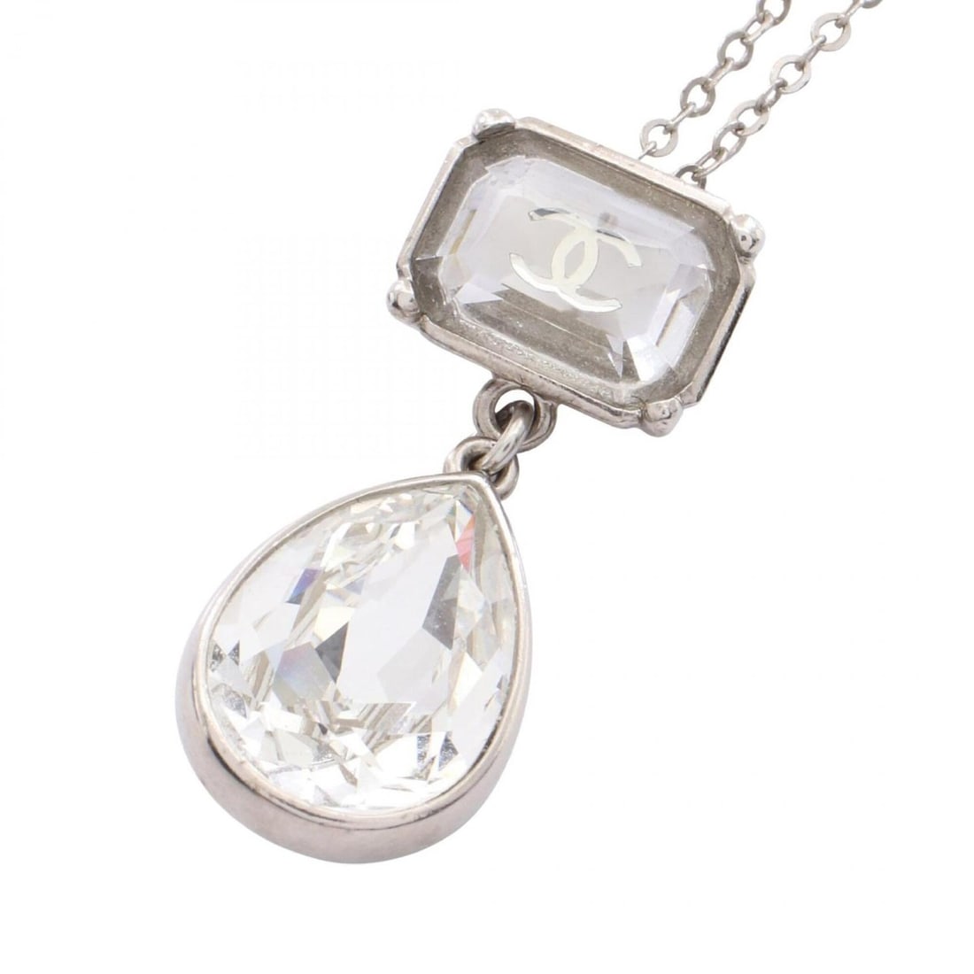 Chanel Coco Mark Drop Necklace, Stainless Steel, Crystal, Women's, Silver/Clear Tones: --- Catalog ---Category: SizePendant Size: 33mm x 14mm / 1.29'' x 0.55''Neck Circumference: 42 cm - 60 cm / 16.53'' - 23.62''Category: DesignColor: Clear, SilverGender: WomenMaterial: Stainless steelN