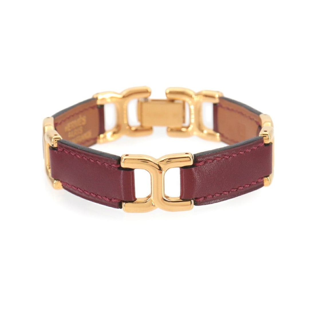 Hermes H-motif Bracelet Bangle Leather Rouge H Gold (1 of 6)