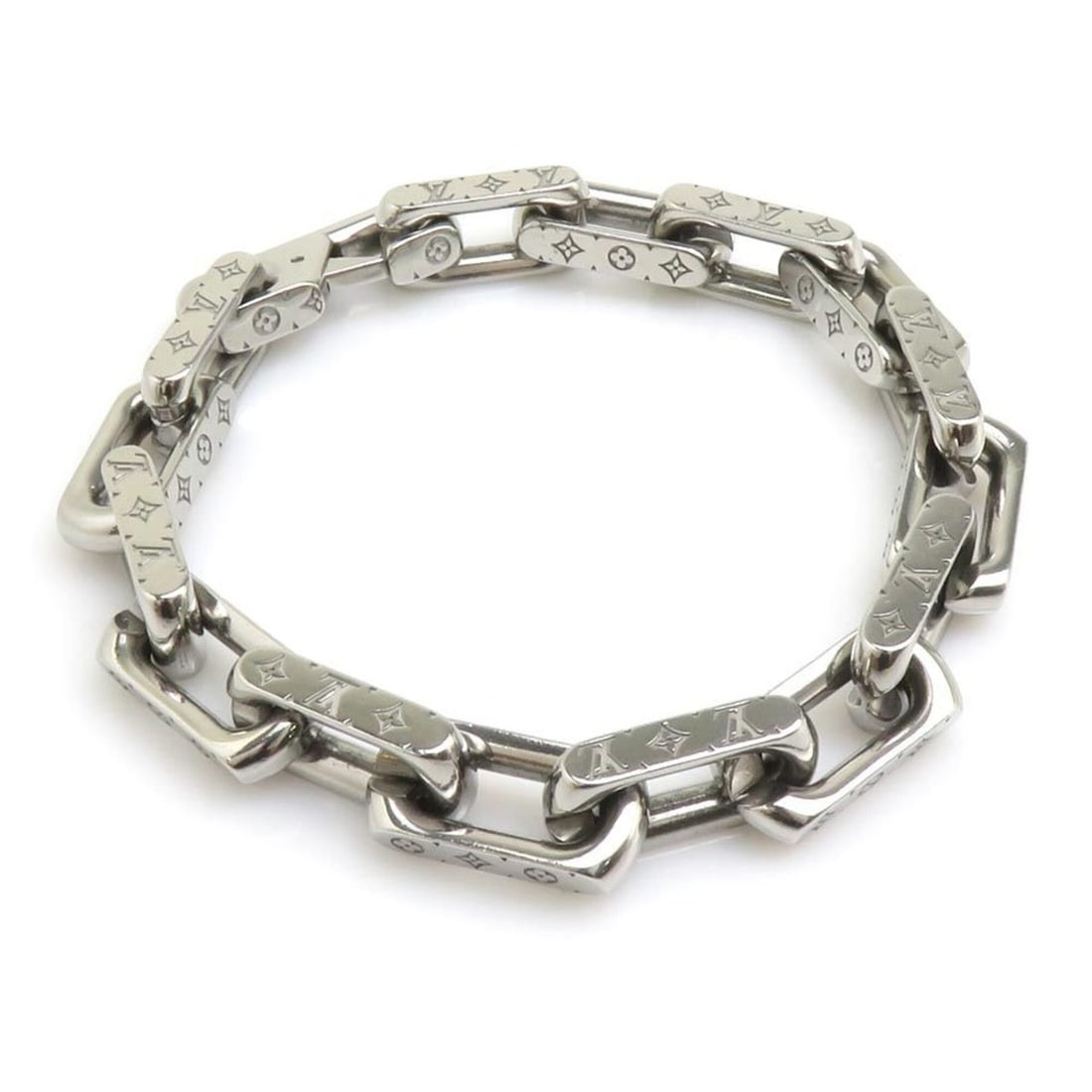 Louis Vuitton LOUIS VUITTON Bracelet Chain Monogram Metal Silver Men's M00309 h32279i (1 of 9)