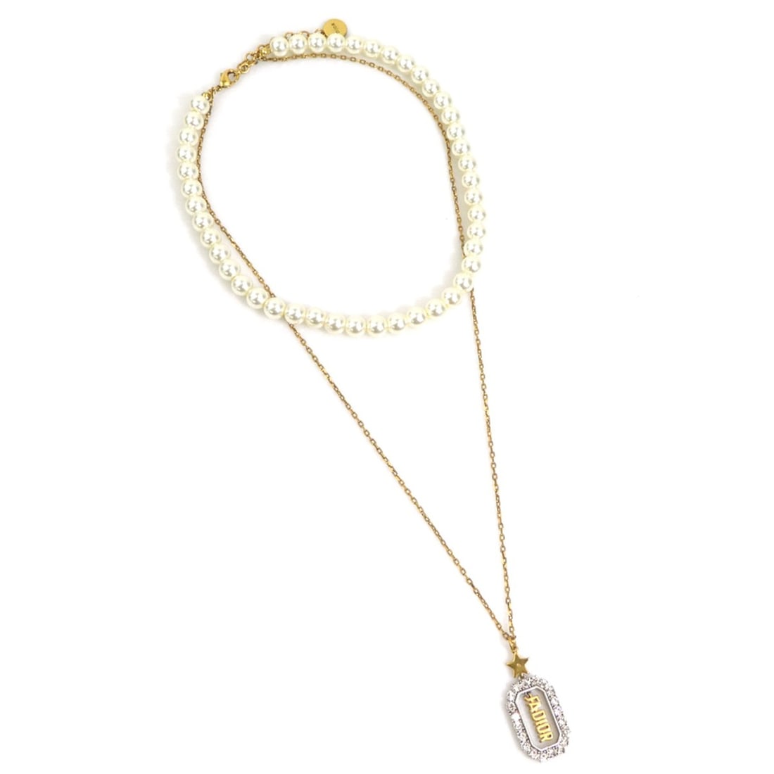 Christian Dior necklace, metal, faux pearl, white, gold, women's, h32272k: --- Catalog ---Category: SizePendant Size: 3.8mm x 1.7mm / 0.14'' x 0.06''Neck Circumference: 58 cm / 22.83''Category: DesignColor: Gold, WhiteGender: WomenMaterial: MetalNecklace Type: NecklaceCatego