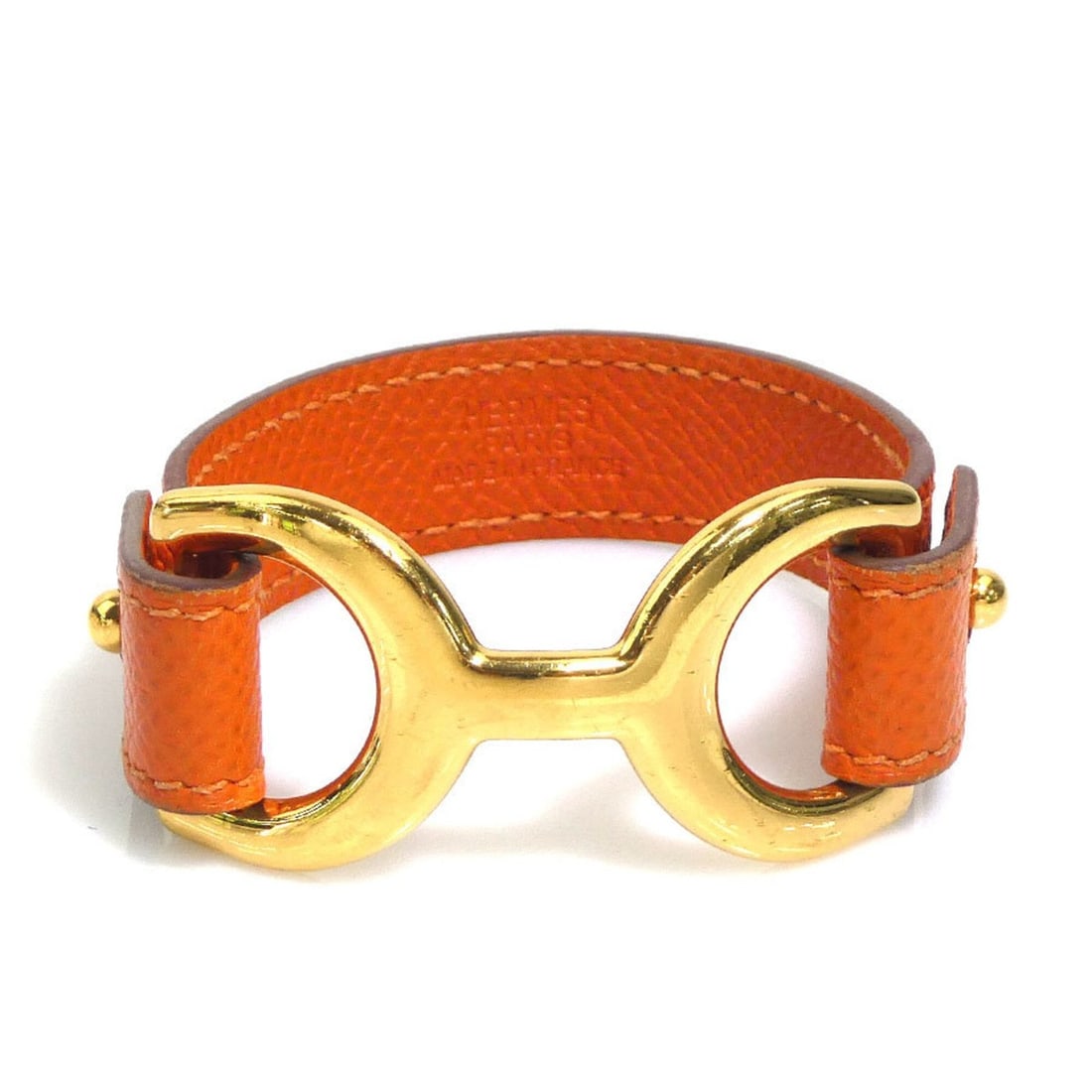 Hermes HERMES Bracelet Pavin Leather Metal Orange Gold Women's e61976c (1 of 9)