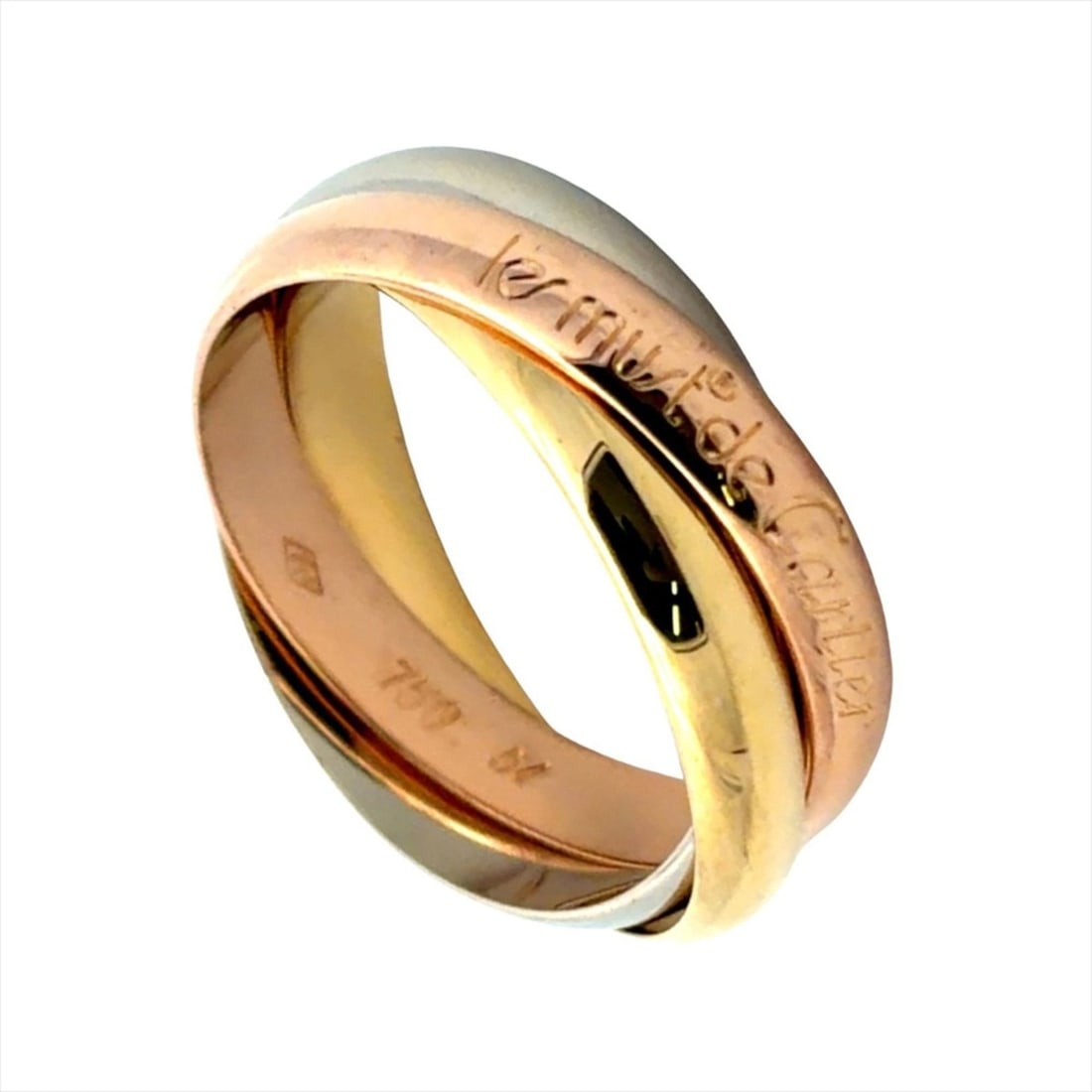 Cartier Trinity MM Ring, Size #54, 18K Yellow Gold (7.9g), Pink (18K White Gold), Three-Tone: --- Catalog ---Category: SizeUS Size: 7Brand Size: 54Category: DesignType: Band ringColor: Pink gold, White gold, Yellow goldGender: WomenMaterial: Pink gold (18K), White gold (18K), Yellow gold (18K)