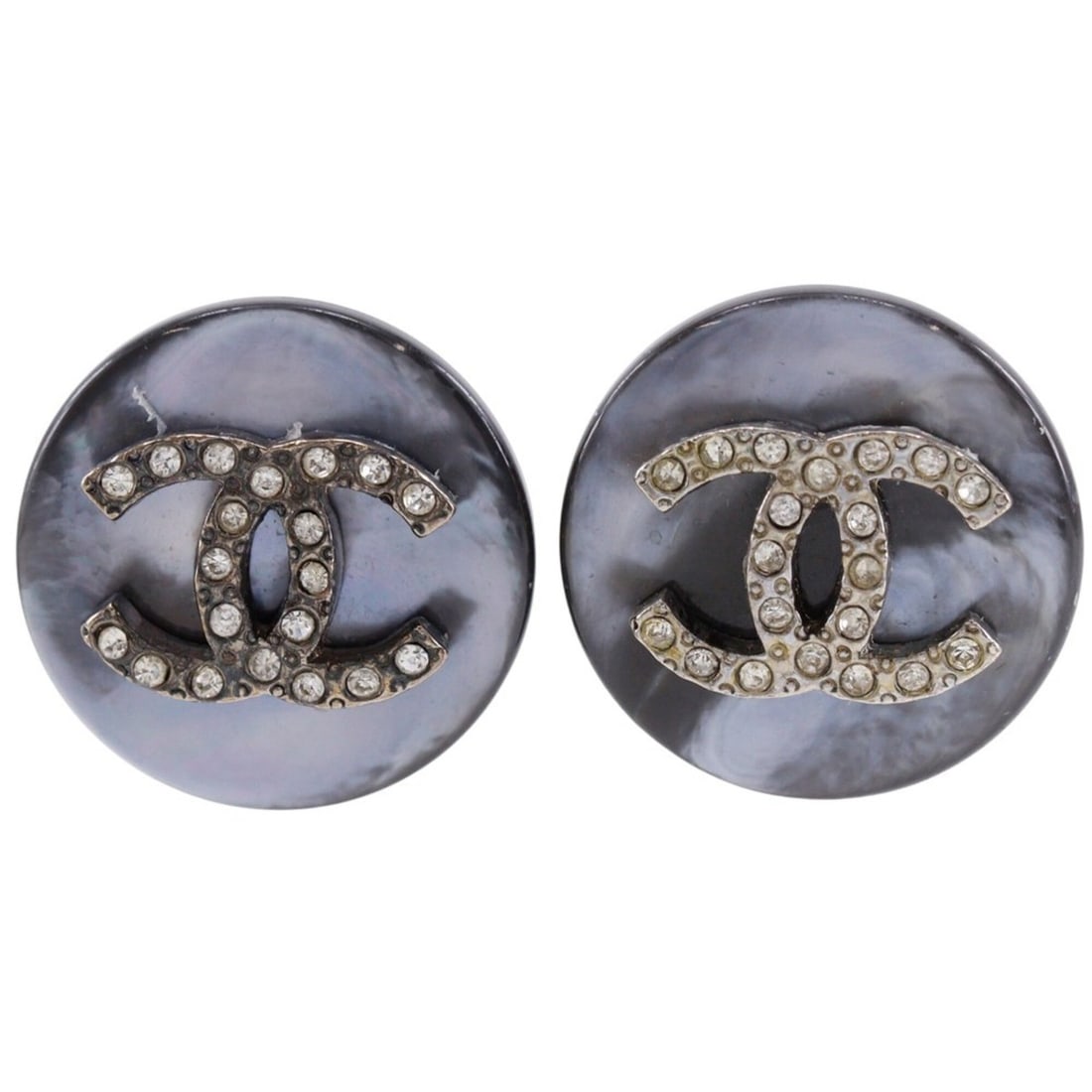 Chanel Coco Mark Earrings, Metal with Rhinestones, 1996, 96A, Approx. 12.1g, Women's. (1 of 15)