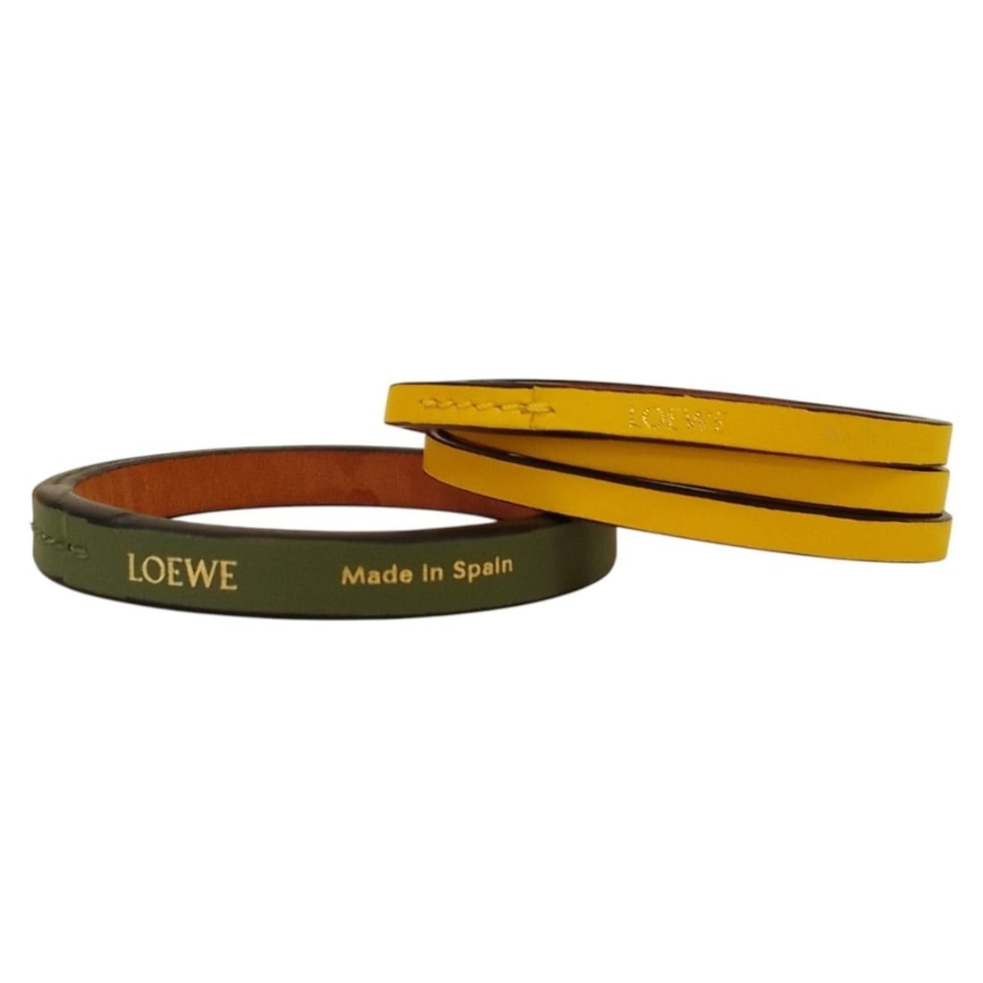 LOEWE Leather Double Bangle Set, Green and Yellow, Women's: --- Catalog ---Category: SizeLength: 16.5cm / 6.49''Category: DesignType: BangleColor: Green, YellowGender: WomenCategory: GeneralBrand: Loewe--- Item List ---Section: ConditionRanking: Rank A Used - 