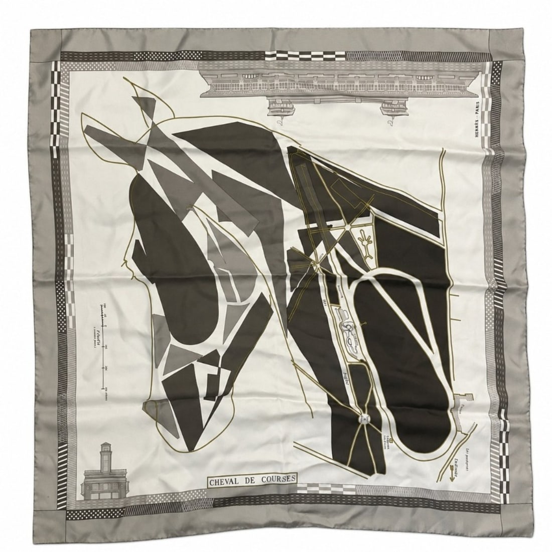 HERMES Carre 90 CHEVAL DE COURSES (Galloping Horse) Scarf/Muffler, Beige, Women's: --- Catalog ---Category: SizeSize (LxW): 90cm x 89cm / 35.43'' x 35.03''Category: DesignType: ScarfColor: BeigeGender: WomenCategory: GeneralBrand: Hermes--- Item List ---Section: ConditionRanking: Ra