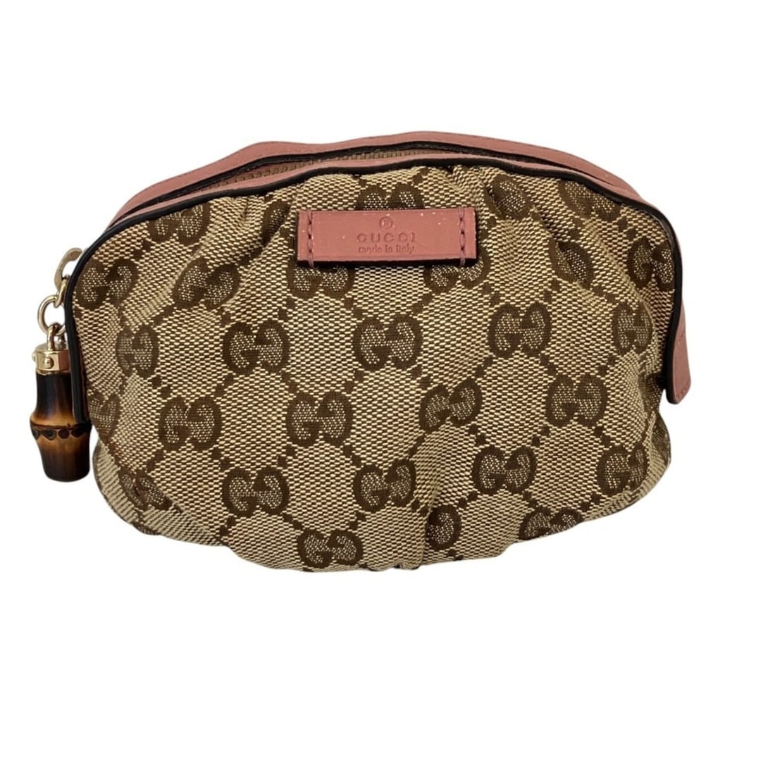GUCCI GG Canvas Bamboo Charm Handbag Pouch 246174 Beige Pink Women's: --- Catalog ---Category: SizeSize (HxWxD): 7.5cm x 15cm x 6cm / 2.95'' x 5.9'' x 2.36''Category: DesignType: PouchColor: Beige, Pink goldGender: WomenMaterial: GG canvas , Leather Category: GeneralBra